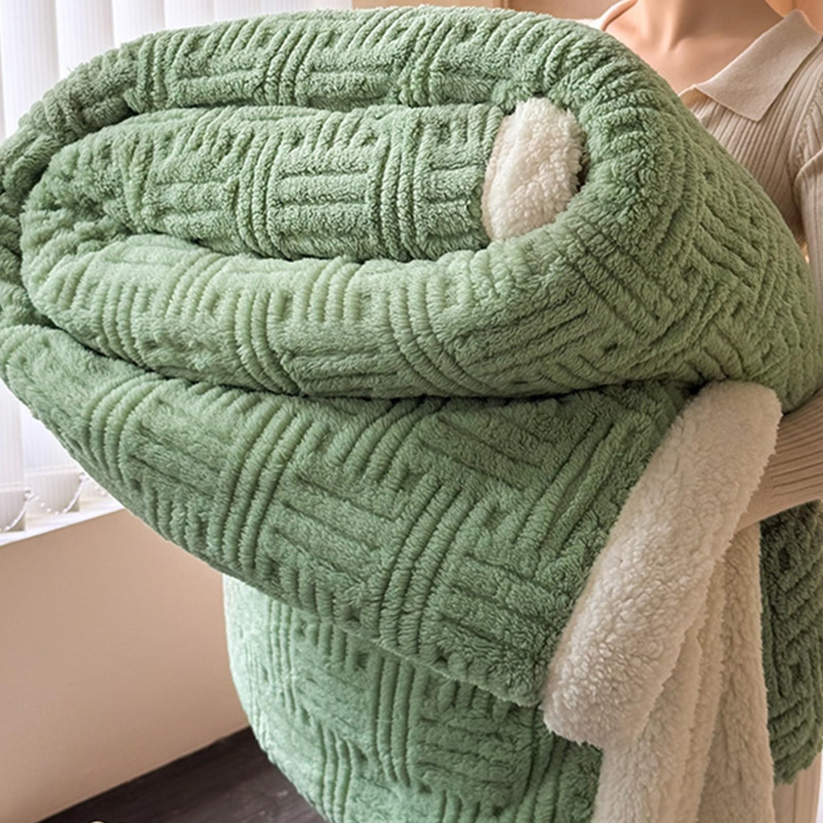 Couverture en velours corail paresseux vert de qualité supérieure