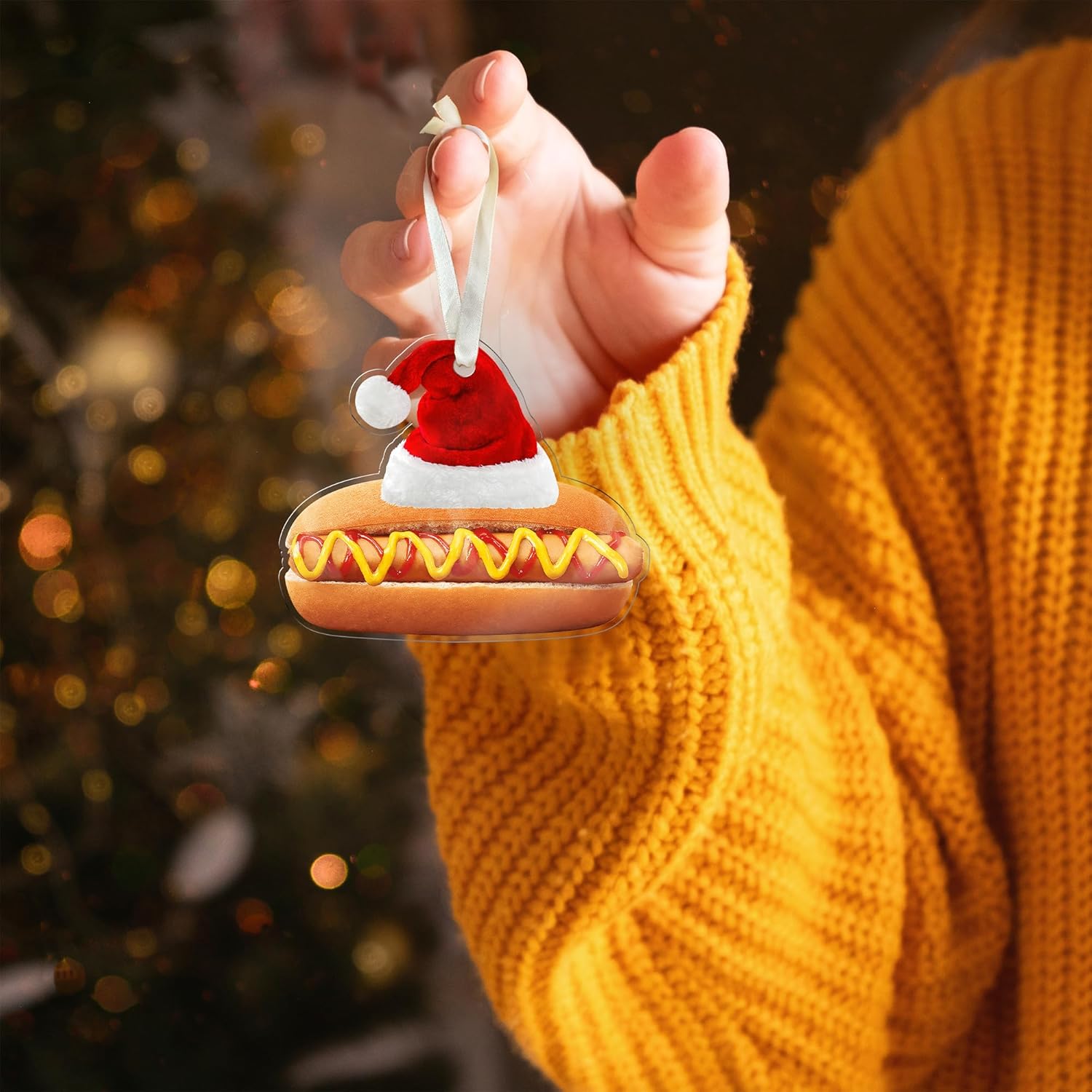 Hot Dog Christmas Ornaments 2025 - Food Ornaments for Christmas Tree - Hot Dog Gifts for Women Men - Hanging Acrylic Ornament - Image 5