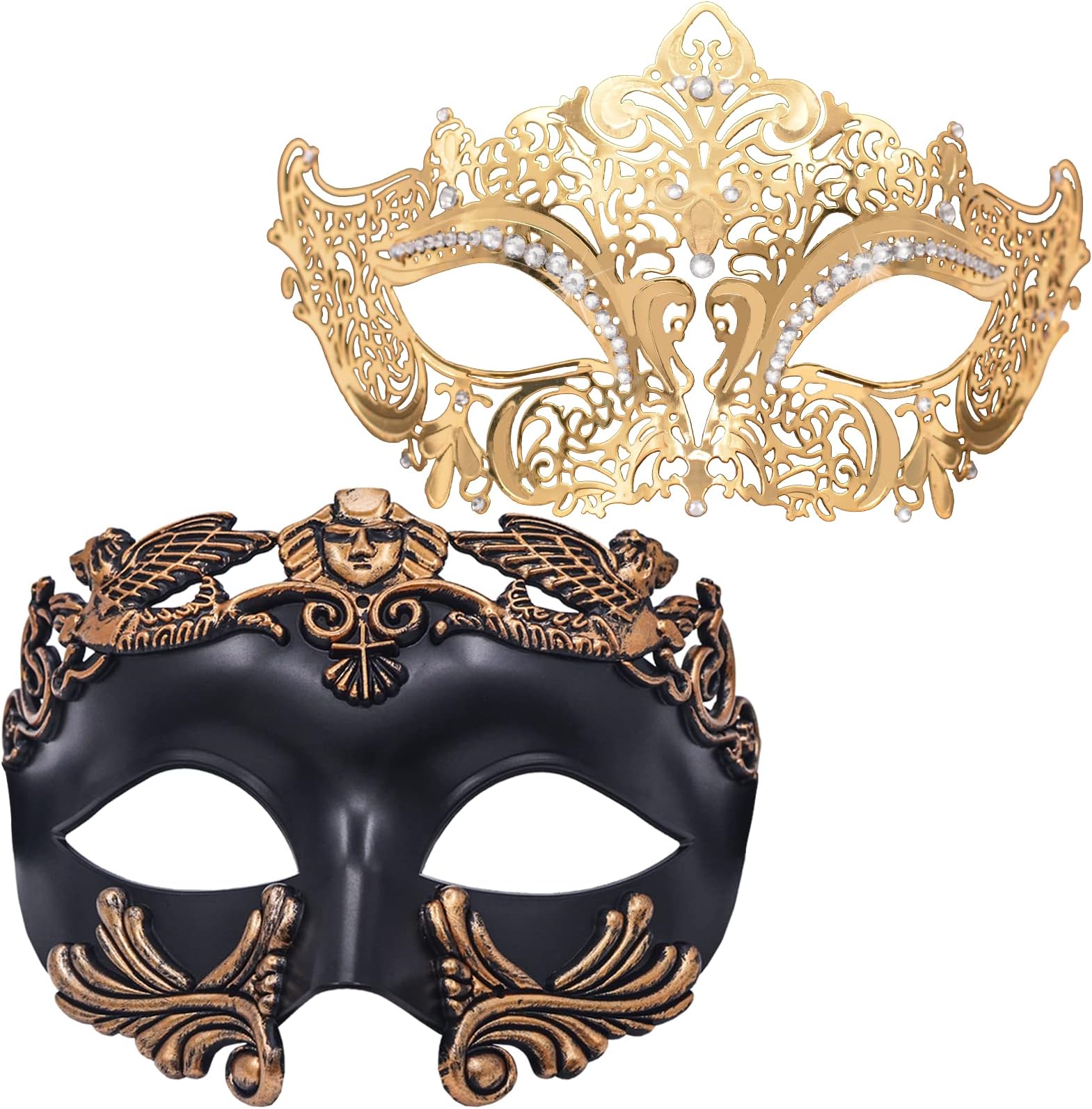 Masquerade Mask for Couple - Roman Greek Man Mask & Venetian Metal Women Mask for Masquerade Ball Mardi Gras
