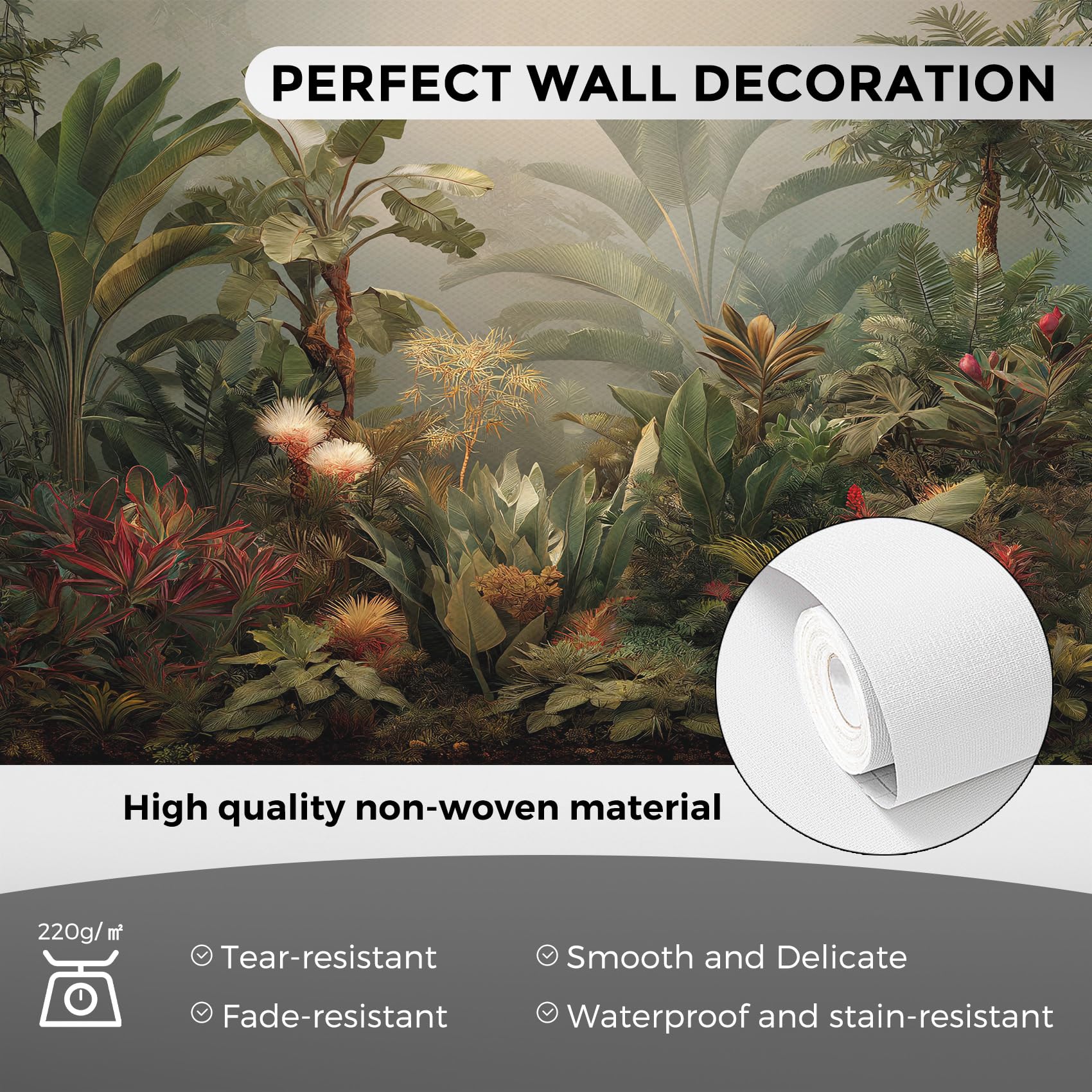 Generico Fotomurali Carta da Parati Giungla Tropical, Carta da Parati Camera da Letto Foresta Pluviale Tropicale Soggiorno Decorazioni Parete Tessuto Non Tessuto 400x280 W38