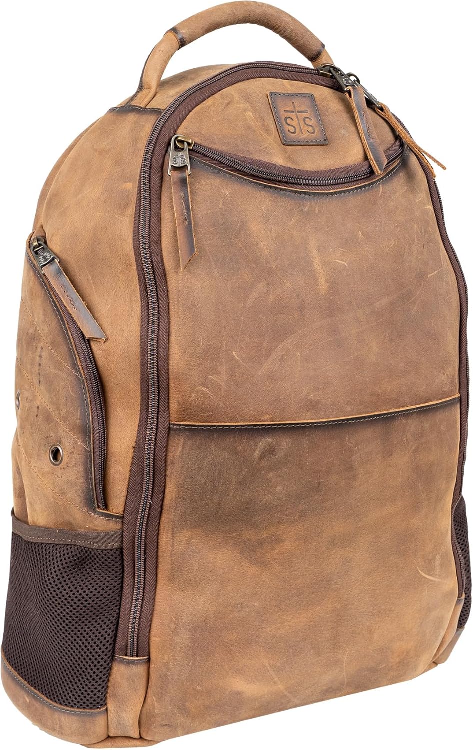 STS Ranchwear Men's Foreman Theo Full-Grain Leather Travel Backpack with Padded Straps - 14" W x 18.5" H x 6"