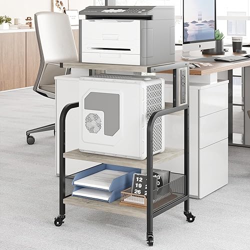 Miniatura 2 de IDEALHOUSE Soporte de impresora grande con tomas de corriente y puertos de carga USB, mesa de impresora móvil con estante ajustable, soporte de