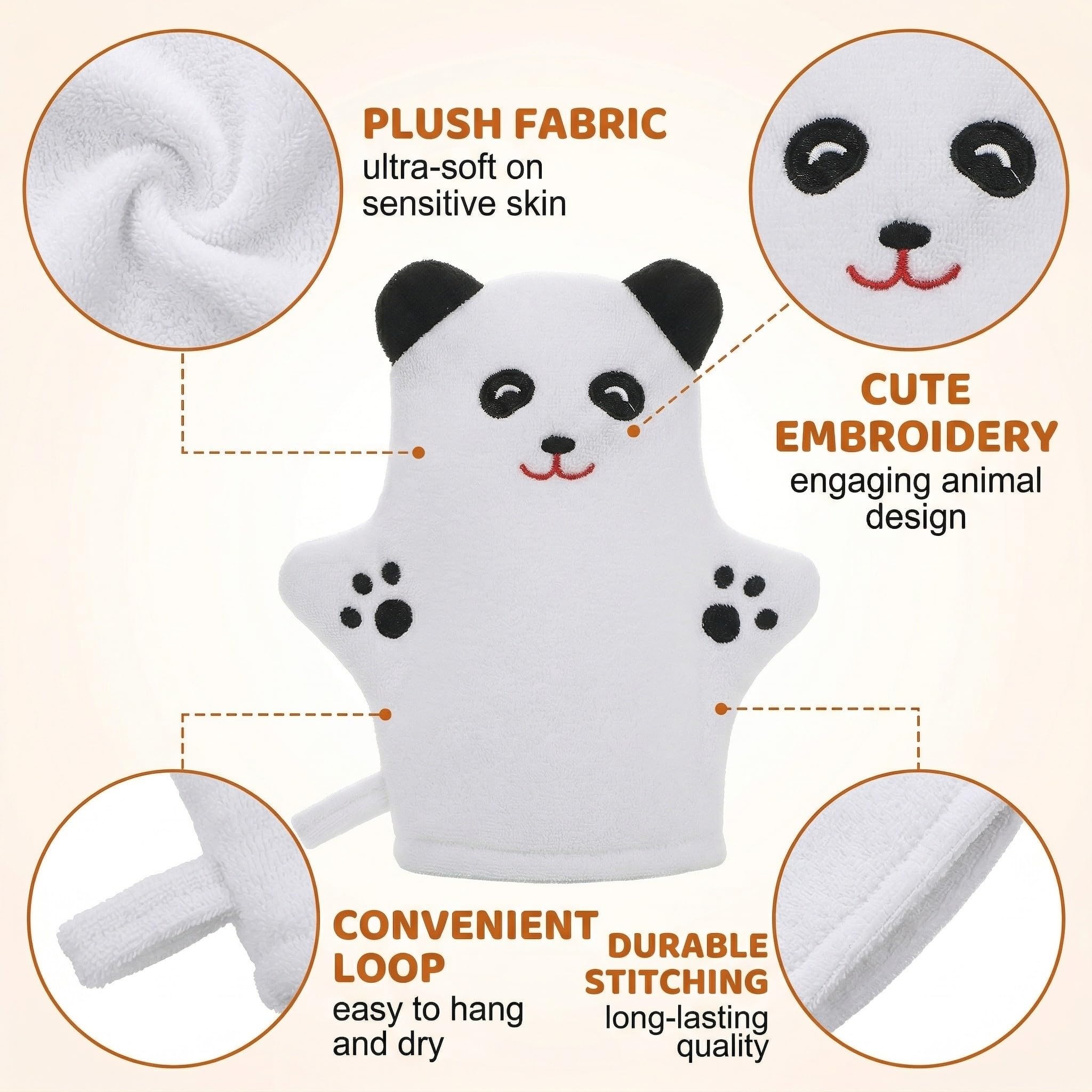Lot de 3 Gants de Toilette Bébé en Coton, Gants de Toilette Enfant avec Motifs Animaux (Ours, Singe, Poussin), Gant de Toilette Marionnette Rigolo pour le Bain et la Douche, Doux et Absorbant