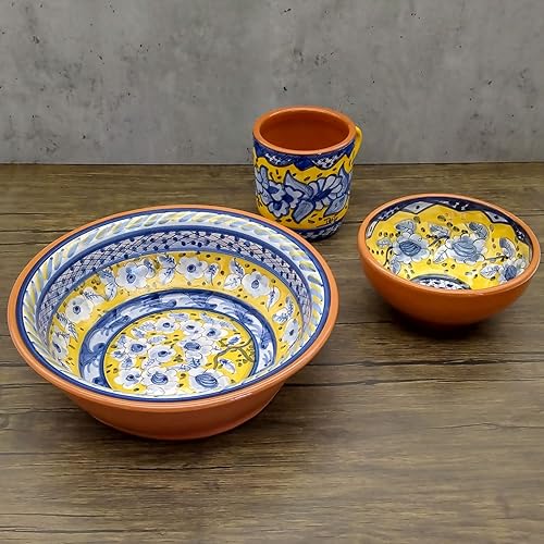 Miniatura 4 de Cuenco de cerámica portuguesa pintado a mano hecho a mano (amarillo y azul)