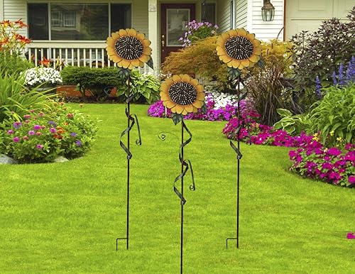 Miniatura 5 de Attraction Design Estaca decorativa de jardín de flores, decoración de girasol, decoración de metal para jardín, decoración de jardín al aire libre