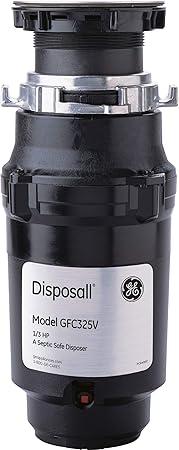 GE Disposall Continuous Feed 1/3 Horsepower Motor Garbage Disposer, Good for Grinding: Cooked Pasta & Fruit Peels, Easy Install Kit & Power Cord Included, Recommended for 1-2 Person Homes, GFC325N