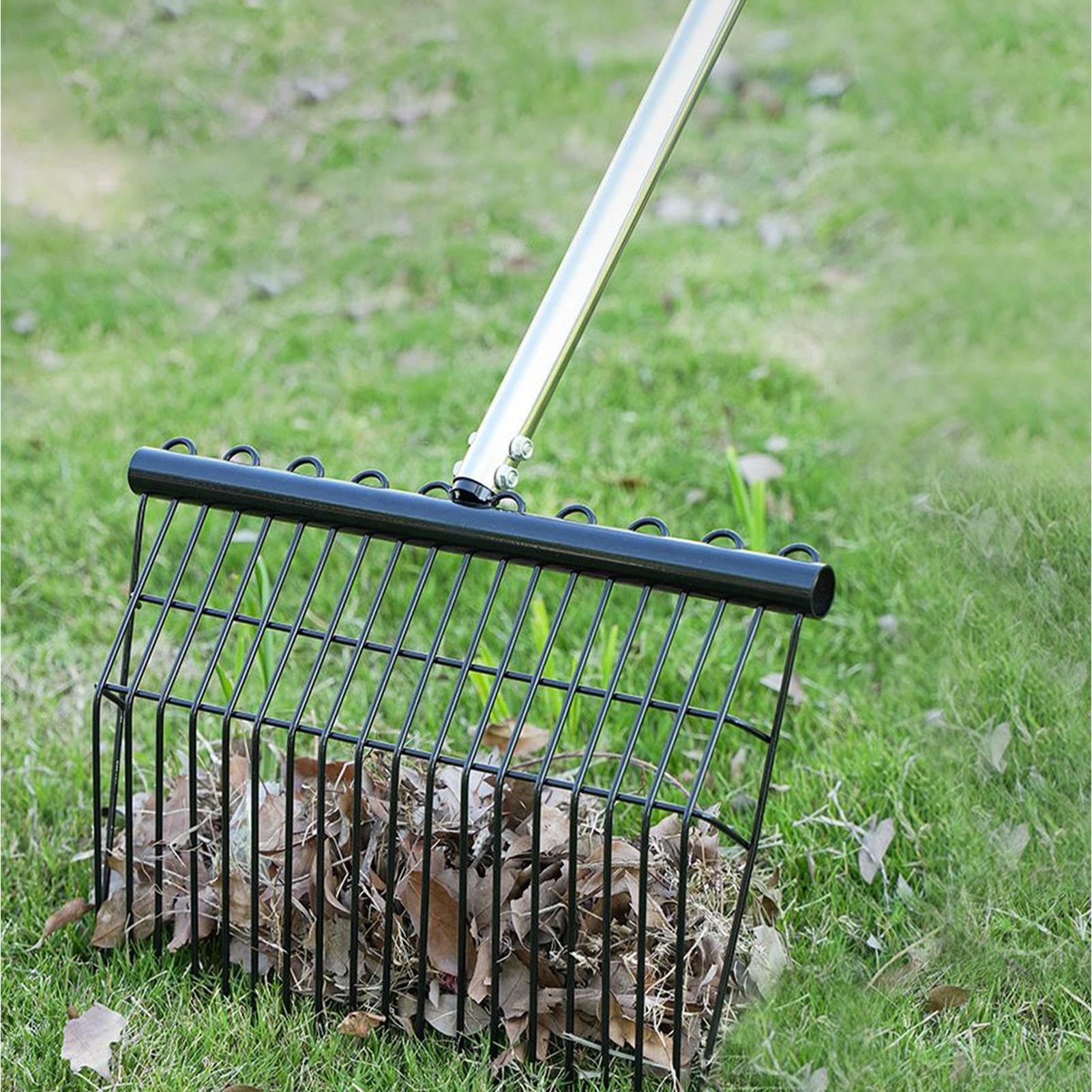 Rastrello per Paglia in Metallo Ergonomica Regolabile Per Letame Di Pollo | Rastrello in Acciaio Per Arbusti Detriti Aghi Di Pino Feltro Giardinaggio Paesaggio Tappeto Erboso Autunno