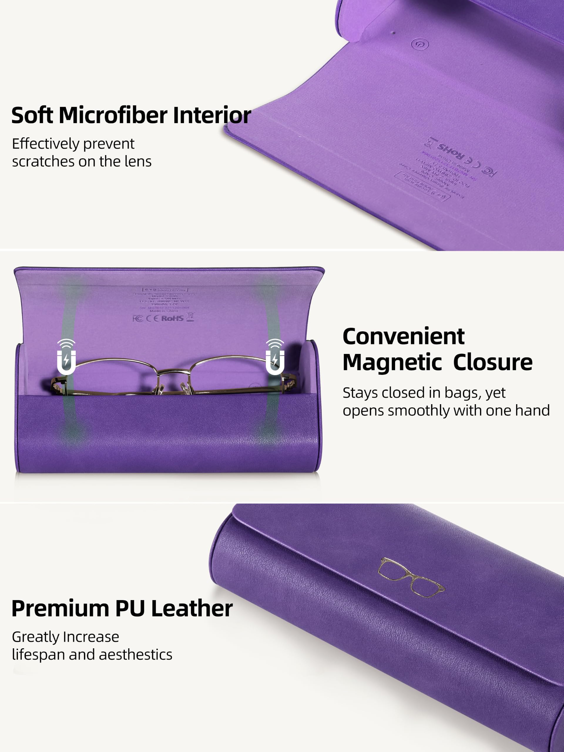 ExtreLife Smart Brillenetui, funktioniert mit Apple Find My, Hartschalen-Sonnenbrillenetui für Damen Herren, Brillenetui mit GPS-Tracker, PU-Leder, Anti-Verlust, wiederaufladbar, elegantes Lila