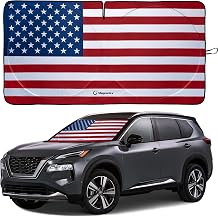 American Flag Windshield Sun Shade, High-Resolution Car Shield with Mirror Cut-Out for Automotive Interior Protection Heat Reduction, Folding Sunshade Storage Bag - Medium, Original