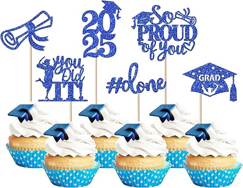Miniatura 309 de Paquete de 24 adornos dorados para cupcakes de graduación 2025 con purpurina So Proud of You Done Diploma Graduation Cap Cupcake Picks Class of 2025
