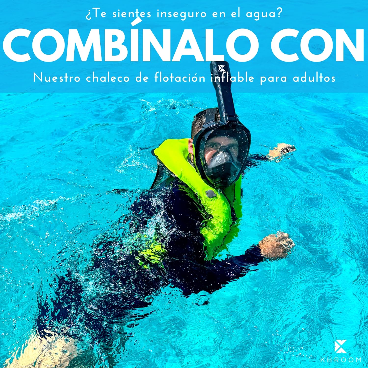 Khroom Máscara Snorkel Adulto Seaview Pro | Nuestra Mejor máscara de Buceo | Máscara Facial Completa Segura de CO2 para Snorkeling |Mascarilla Facial Completa también para niños