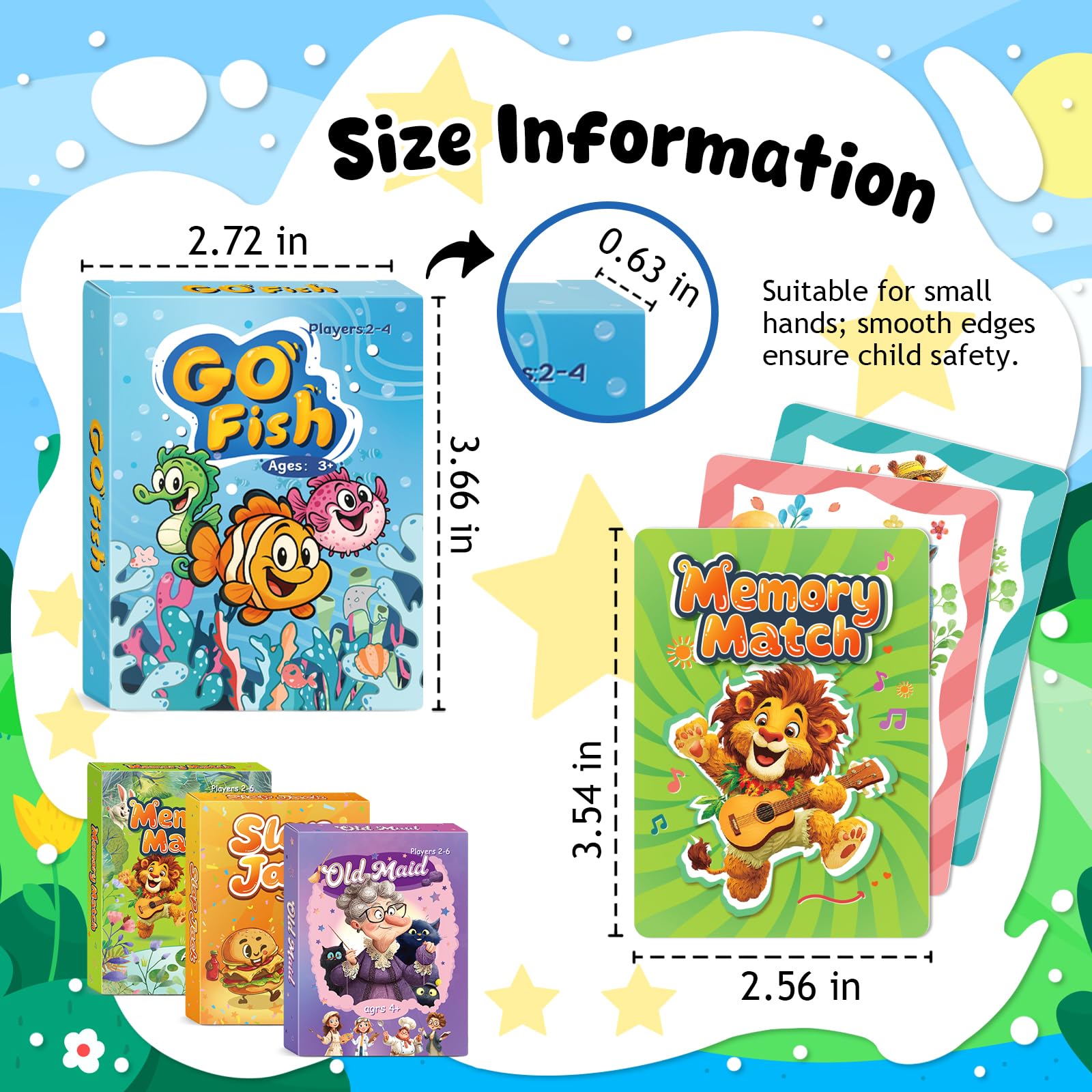 Jeux de cartes pour enfants : Go Fish, Old Maid, Slap Jack et Memory Match - 4 jeux de cartes classiques pour enfants pour une soirée de jeu en famille, parfaits pour les tout-petits, les