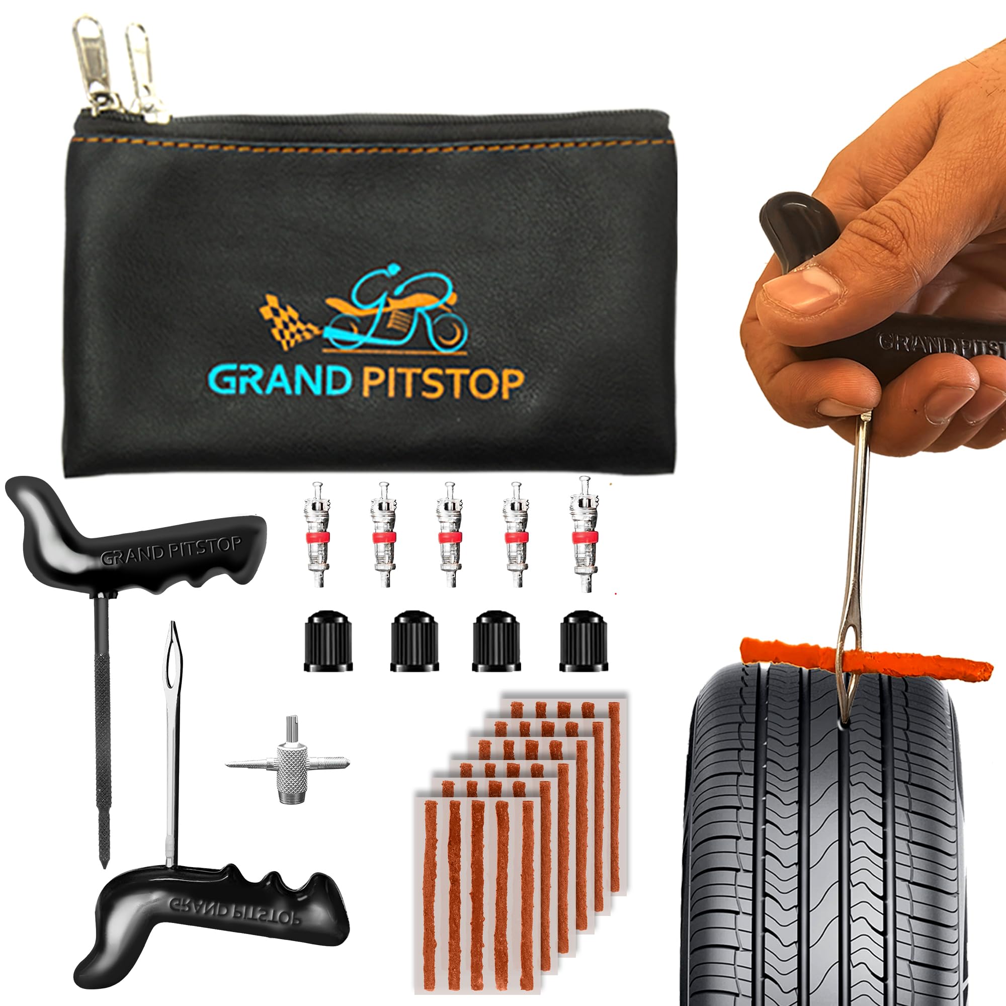 GRAND PITSTOP Universal Tyre Puncture Repair Kit, Heavy Duty Car Emergency Tool Kit for Flat Tire 39 pcs Value Pack Tire Plug Kit for Autos, Cars, Motorcycles, Trucks, RVs, etc. (B0CP9417YC) Amazon Price History, Amazon Price Tracker