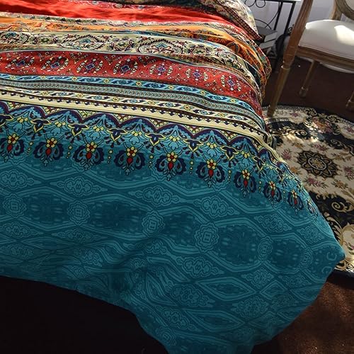 Miniatura 4 de LELVA Juego de ropa de cama bohemia de algodón, 5 piezas, con fundas de almohada, tamaño Queen, estilo bohemio, de algodón