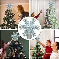 Vista 8 de Decoración para árbol de Navidad con diseño de copo de nieve iluminado con proyector LED giratorio integrado con purpurina en forma de copo de nieve