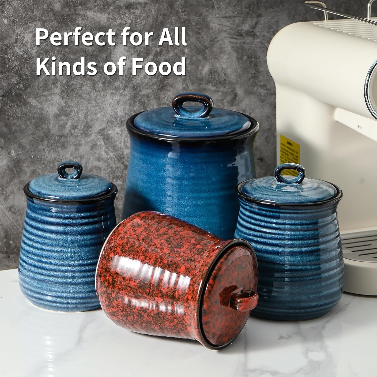 Hasense Ceramic Coffee Container with Airtight Lid, Candy Canister for Countertop, 80 FL OZ Large Food Storage Jar for Sugar,Tea,Flour,Spice,Salt,Cookies,Candy,Treat,Snack,Treats (Blue)