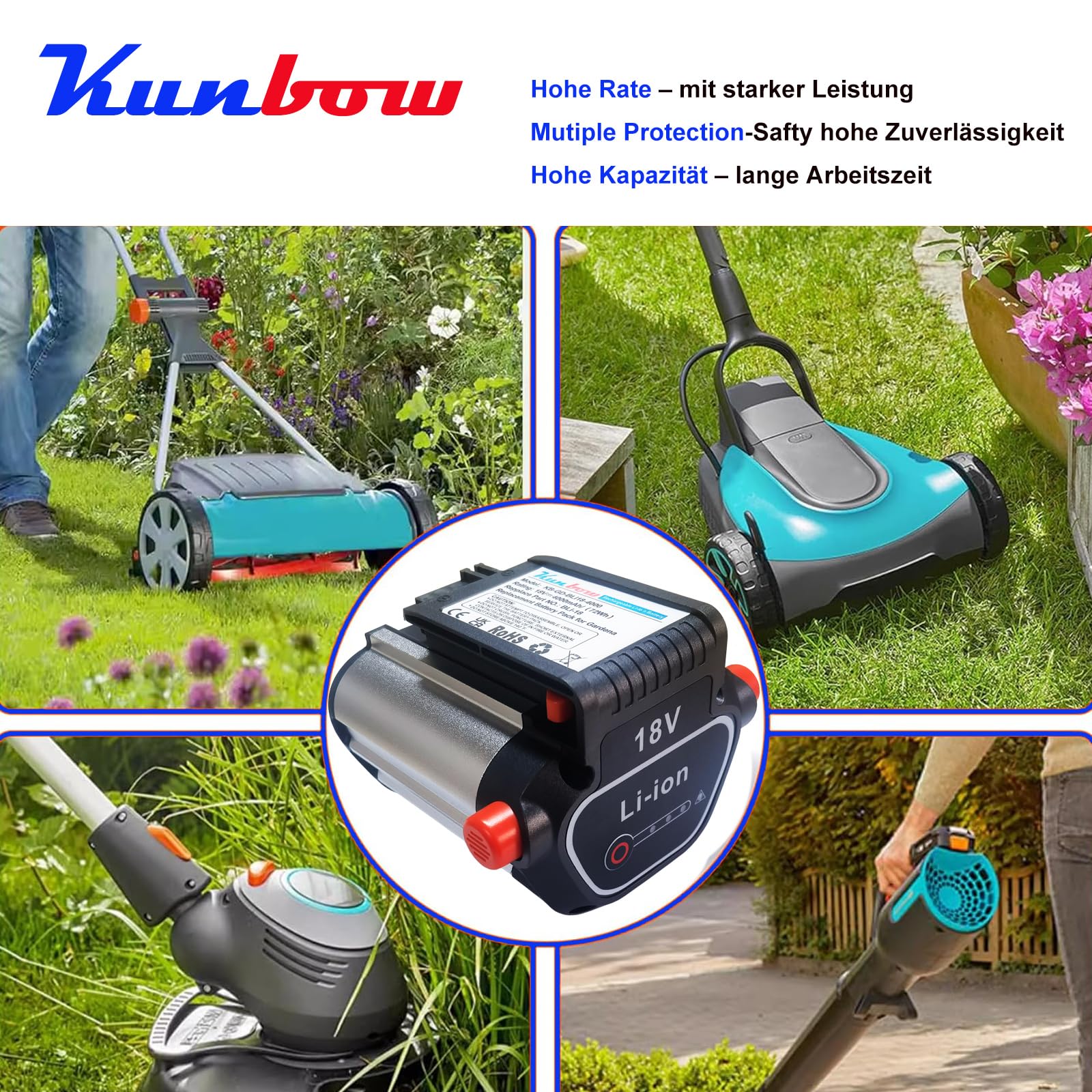 Batteria di ricambio per robot tosaerba Gardena BLi-18 9840-20 9839-20, compatibile con attrezzi Gardena 18 V agli ioni di litio (18 V/72 Wh)