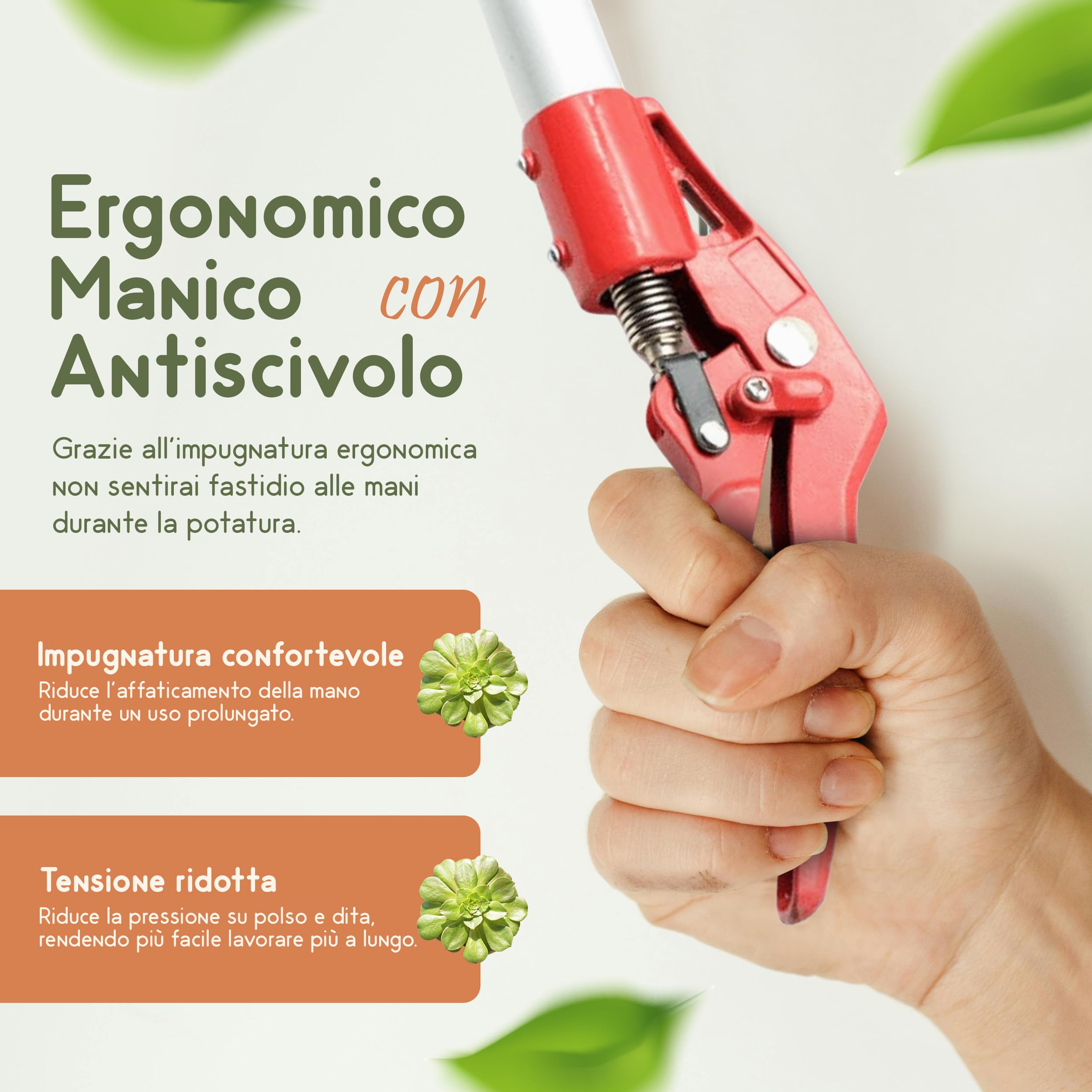 Cesoie Telescopiche da 130 a 220 cm, Telescopica Troncarami con Impugnatura Ergonomia, svettatoio telescopico con Cesoie per Potatura Bypass, Forbice Potatura con Manico Lungo