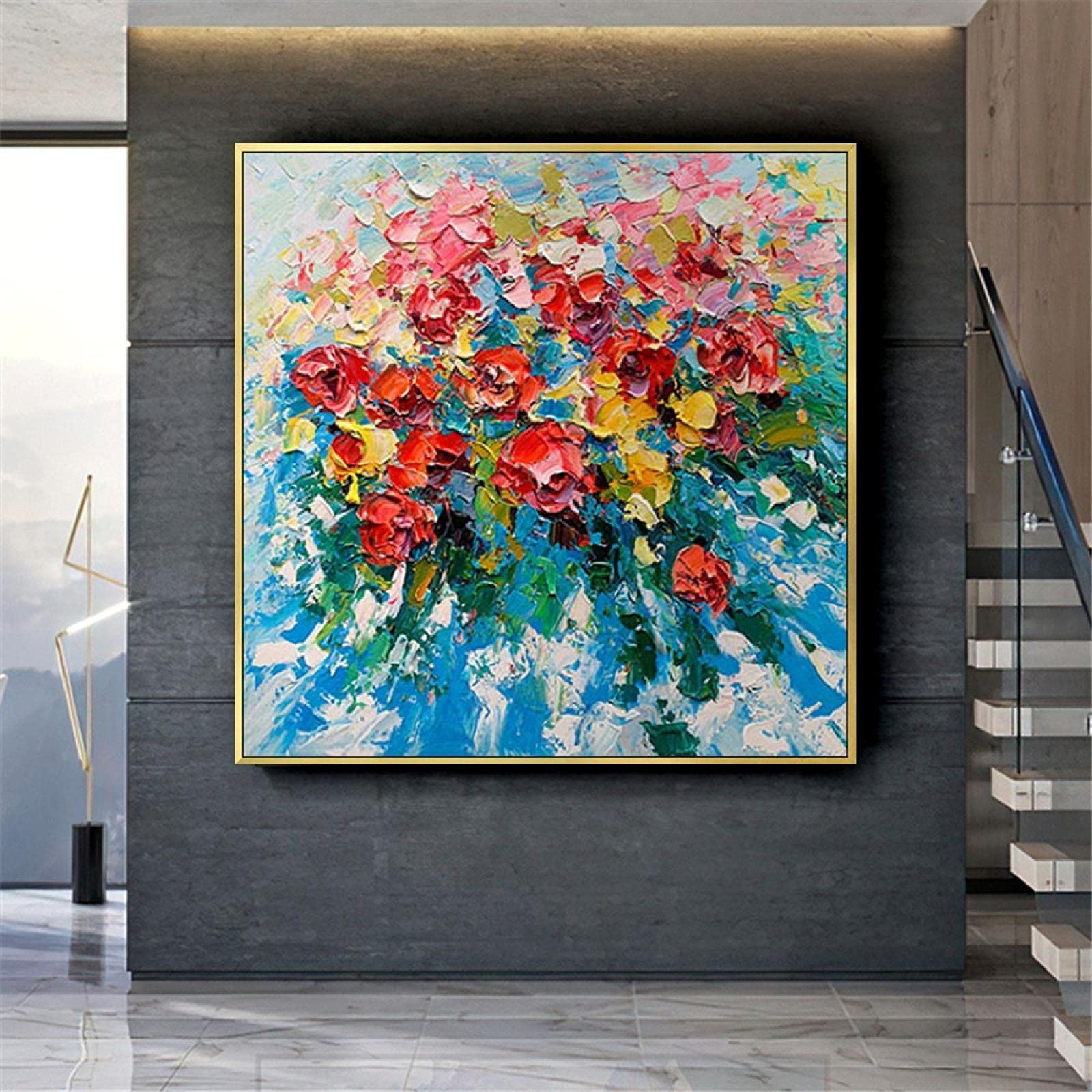 Stampa Su Tela Astratta Fiori Blu Scuro E Bianchi | Quadro Moderno 50x100 Cm Per Soggiorno E Camera Da Letto