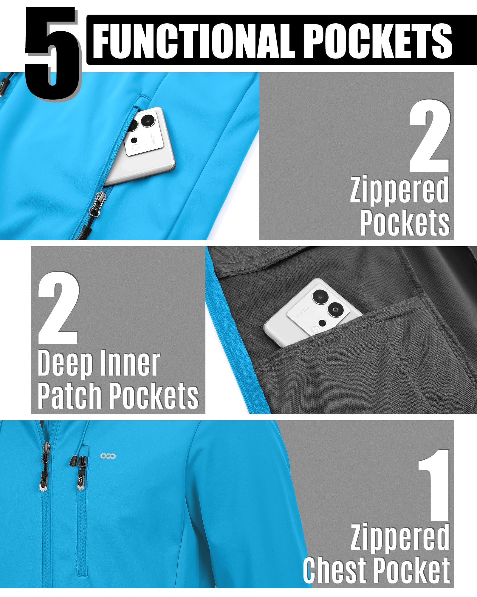33,000ft Chaqueta softshell para hombre, resistente al agua, resistente al viento, transpirable, chaqueta de entretiempo ligera, con capucha, cortavientos para correr, ciclismo