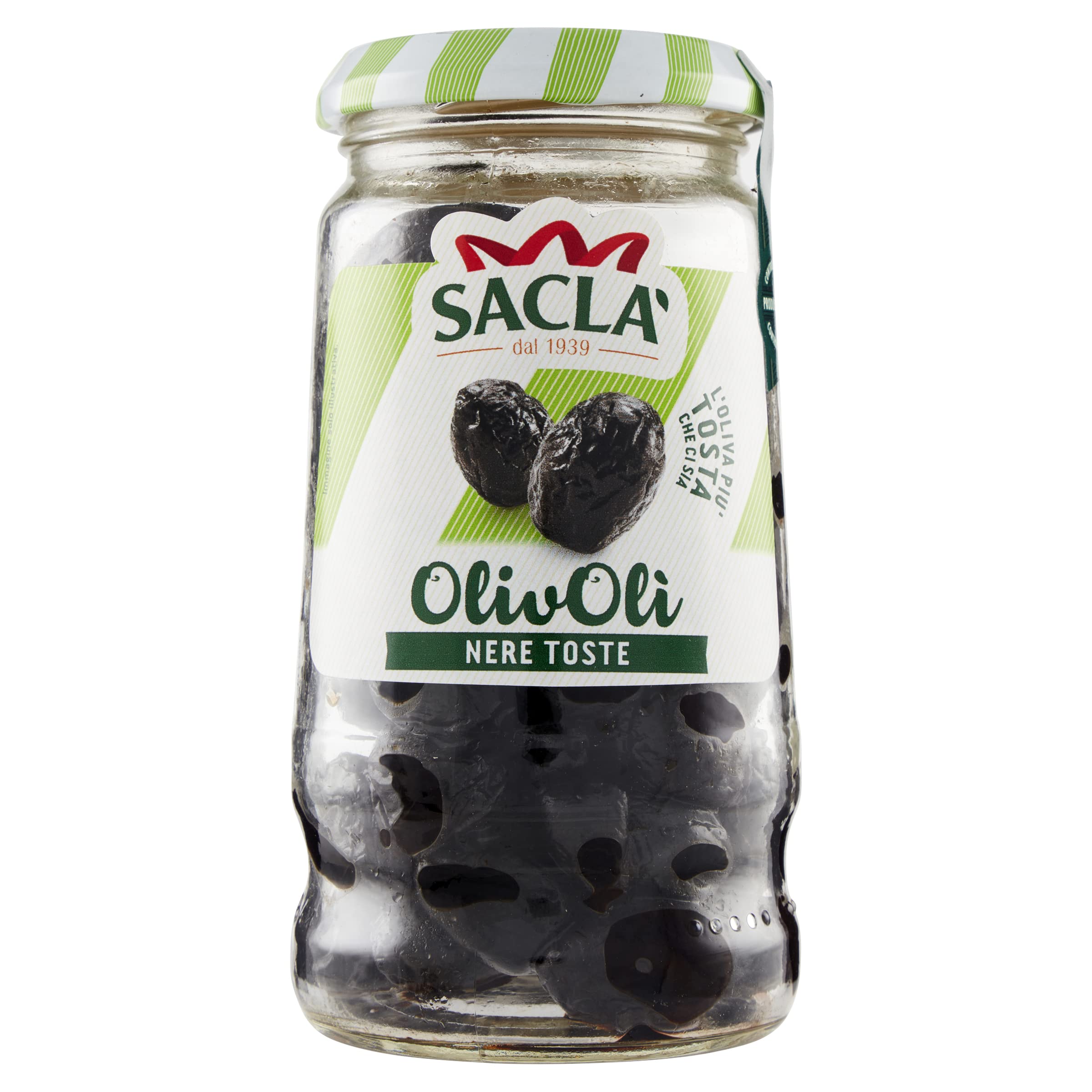 Saclà, OlivOlì, Olive Nere Toste, Ideali per Insalate e per Arricchire i Tuoi Piatti, Vaso Vetro, 200g, Confezione da 12 pezzi