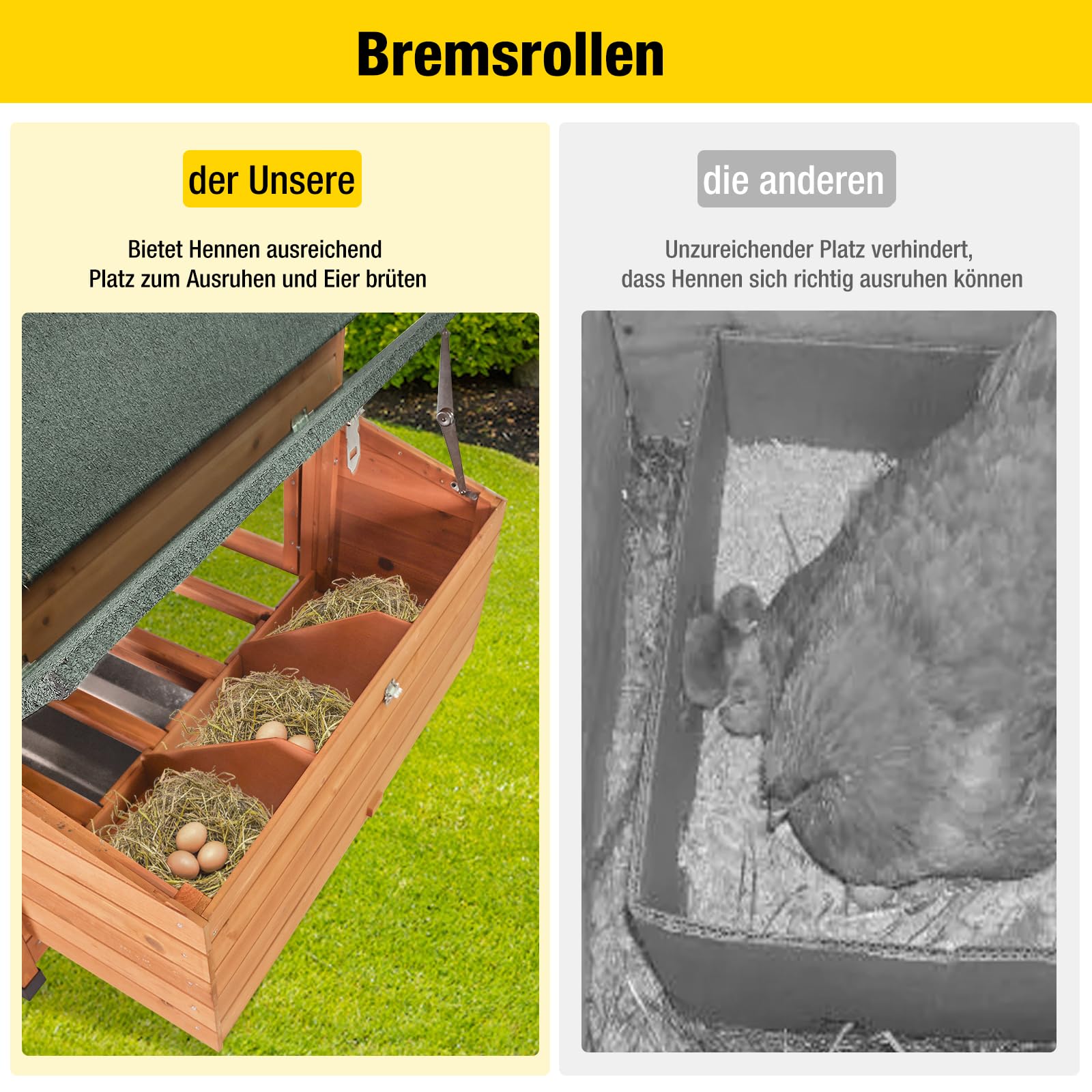 Aivituvin Hühnerstall mit Rädern – Außengerichtetes Tragbares Hühnerhaus mit Legebox und wetterfestem mobilen (Holz, L)