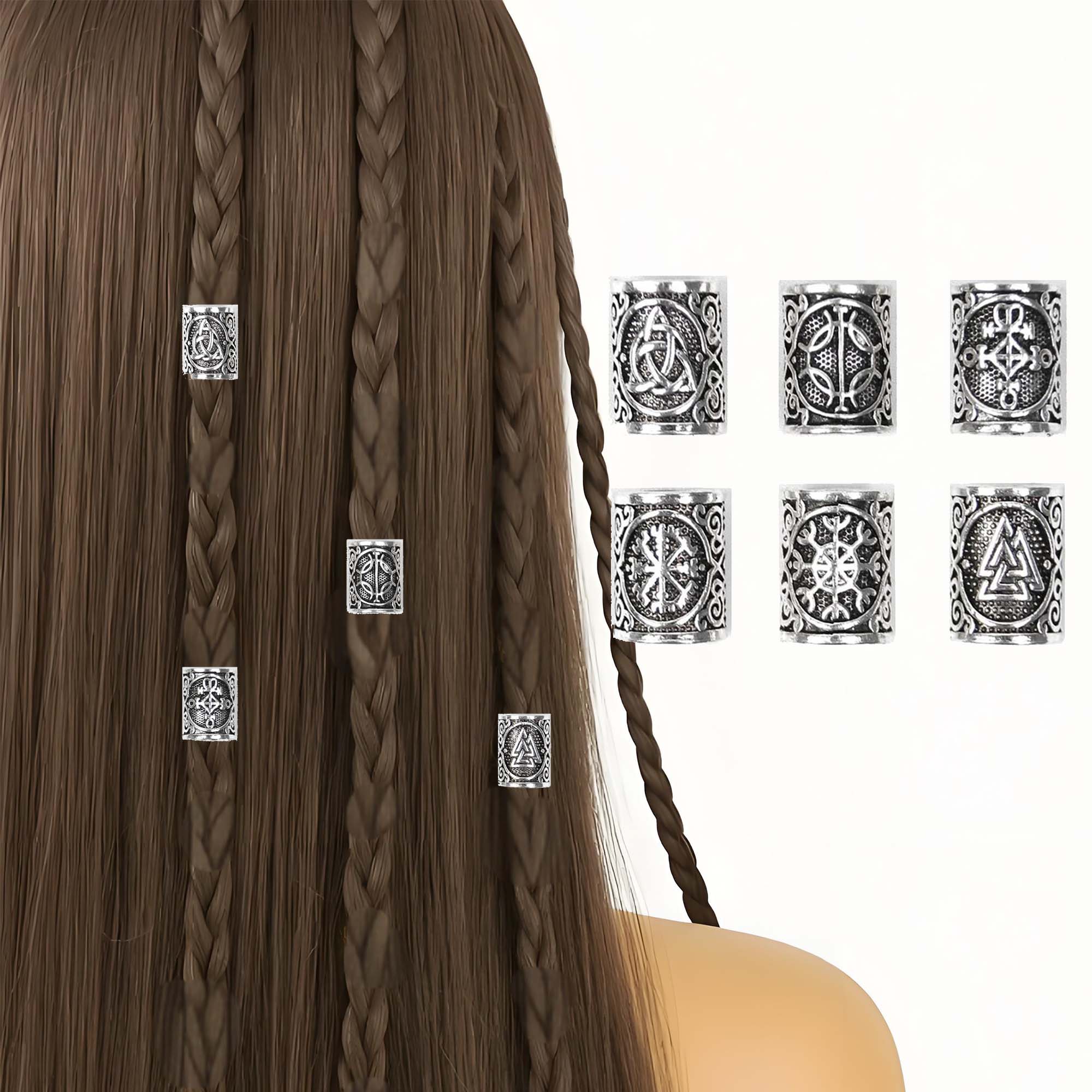 Juego de 9 cuentas vikingas para barba vikinga, para rastas y barba, juego de perlas vikingas nórdicas para mujeres y hombres, trenzas, decoración para trenzar el cabello, joyas de bricolaje