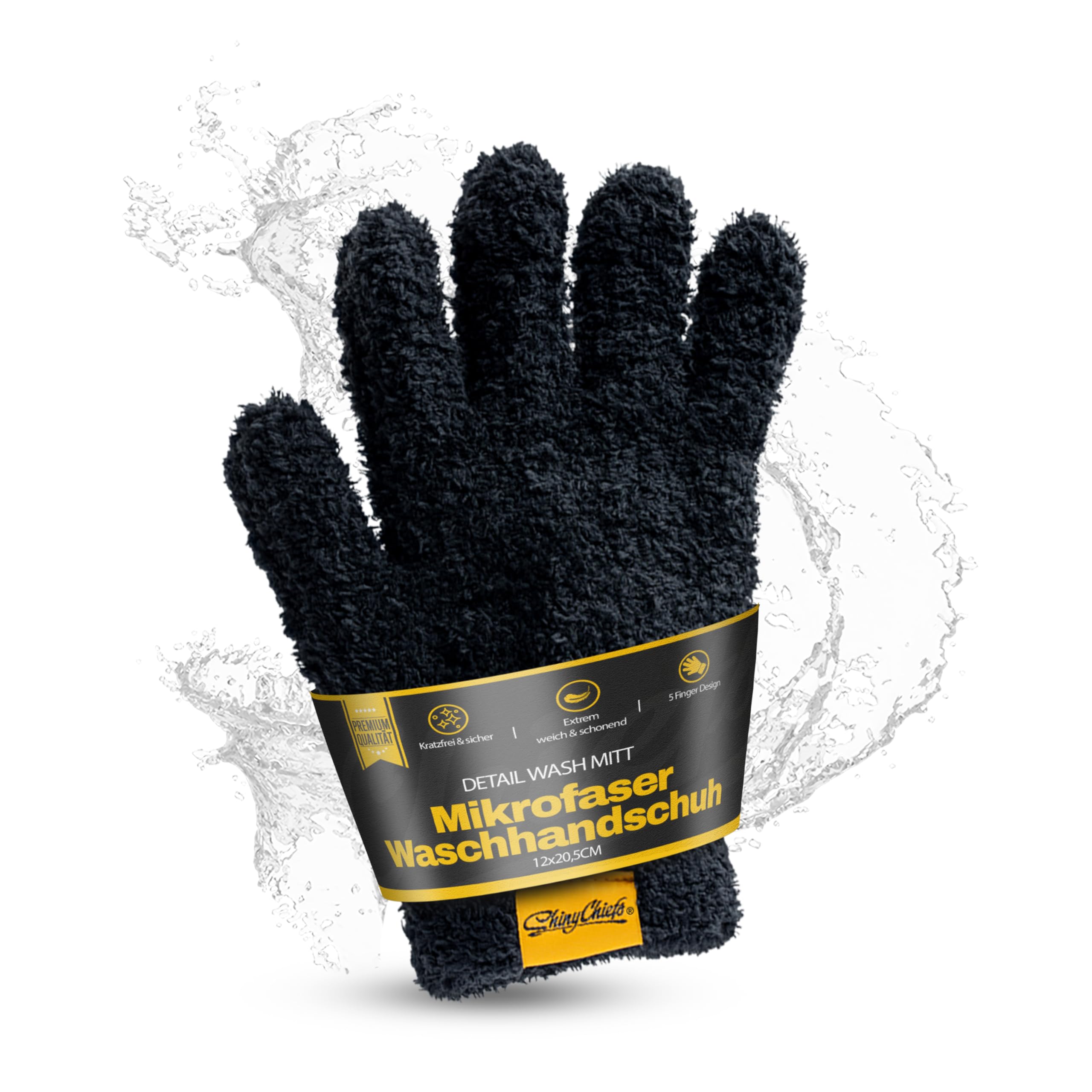 ShinyChiefs Detail WASH MITT - Mikrofaser Waschhandschuh 12×20,5 cm - Ultra-Grip 5-Finger für maximale Kontrole & kratzfreie Profi-Autowäsche - Perfekt für Enge Bereiche