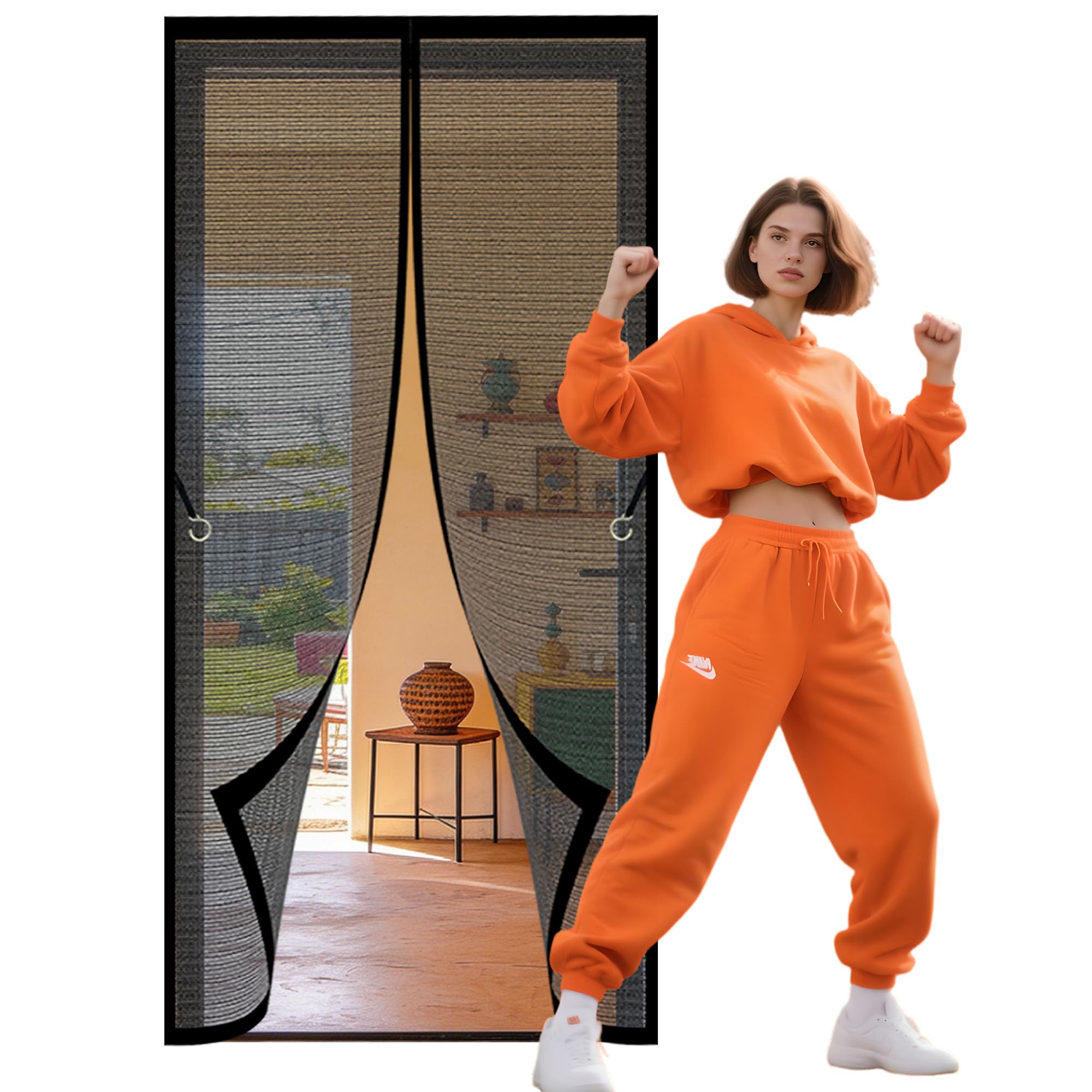 Magnetic Screen Fly Doors 133 x 196 cm Self Sealing, Hands Free Bug Mosquito Insects Screen Keep Bugs Out Lets Fresh Air for Home, Bedroom, Living Room, Kitchen, Patio, Black