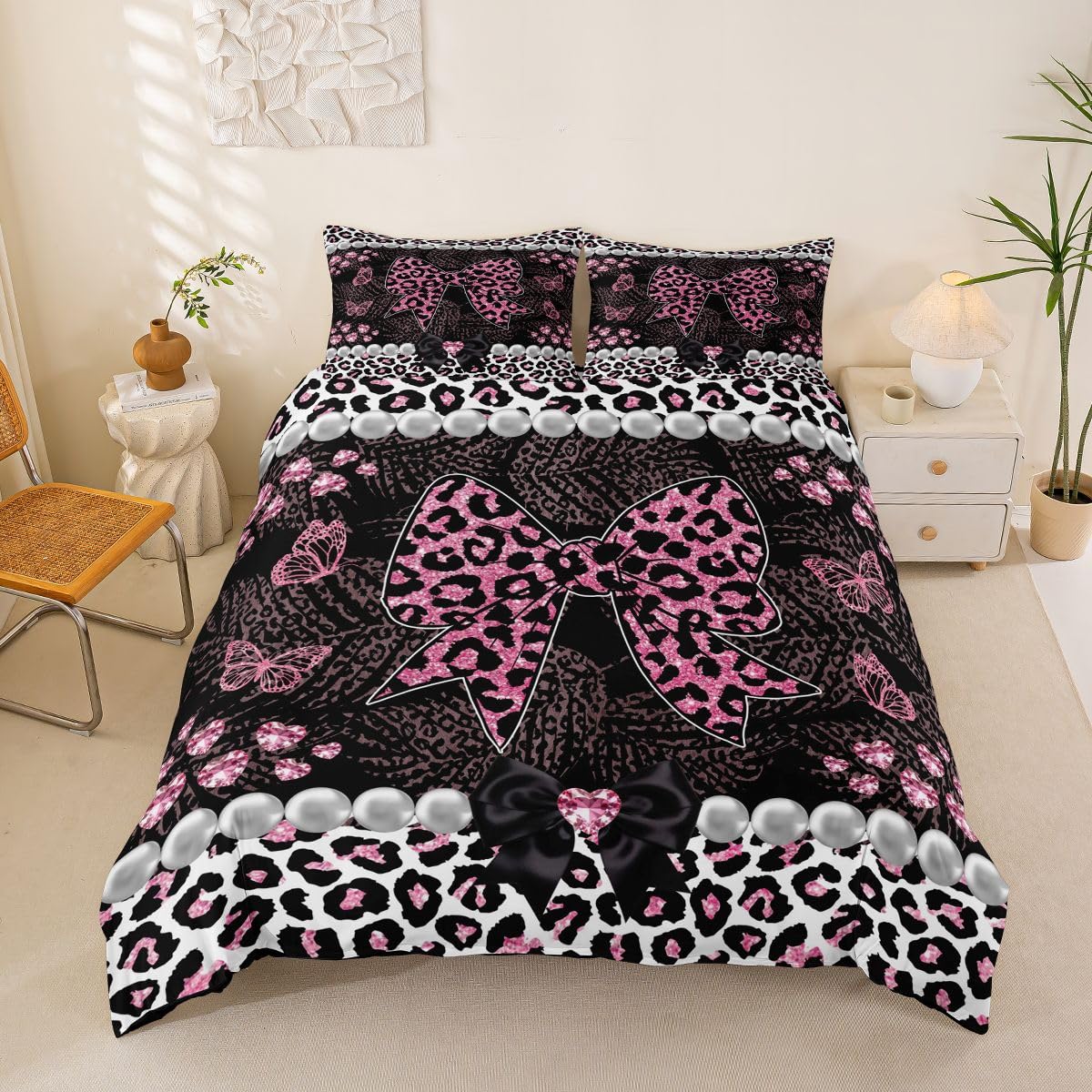 Homewish Kokarda perła dziki safari gepard kot wzór różowy super king zestaw pościeli Panthera Leopard nadruk poszewka na kołdrę motyl poszewka na kołdrę kokarda zestawy łóżek