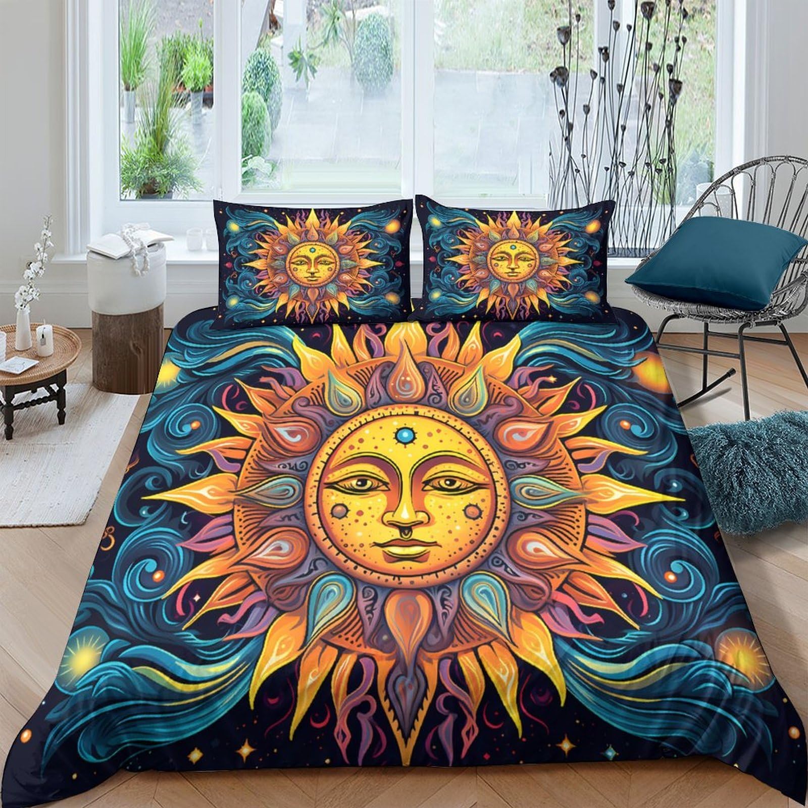 Ctjqhvkz Style-9 3D Printed Sun Moon Fitted Sheet Microfiber Soft Breathable Celestial Mandala Mattress Cover For Bedroom Dorm Mattress Protection Decor Single（135X200cm）
