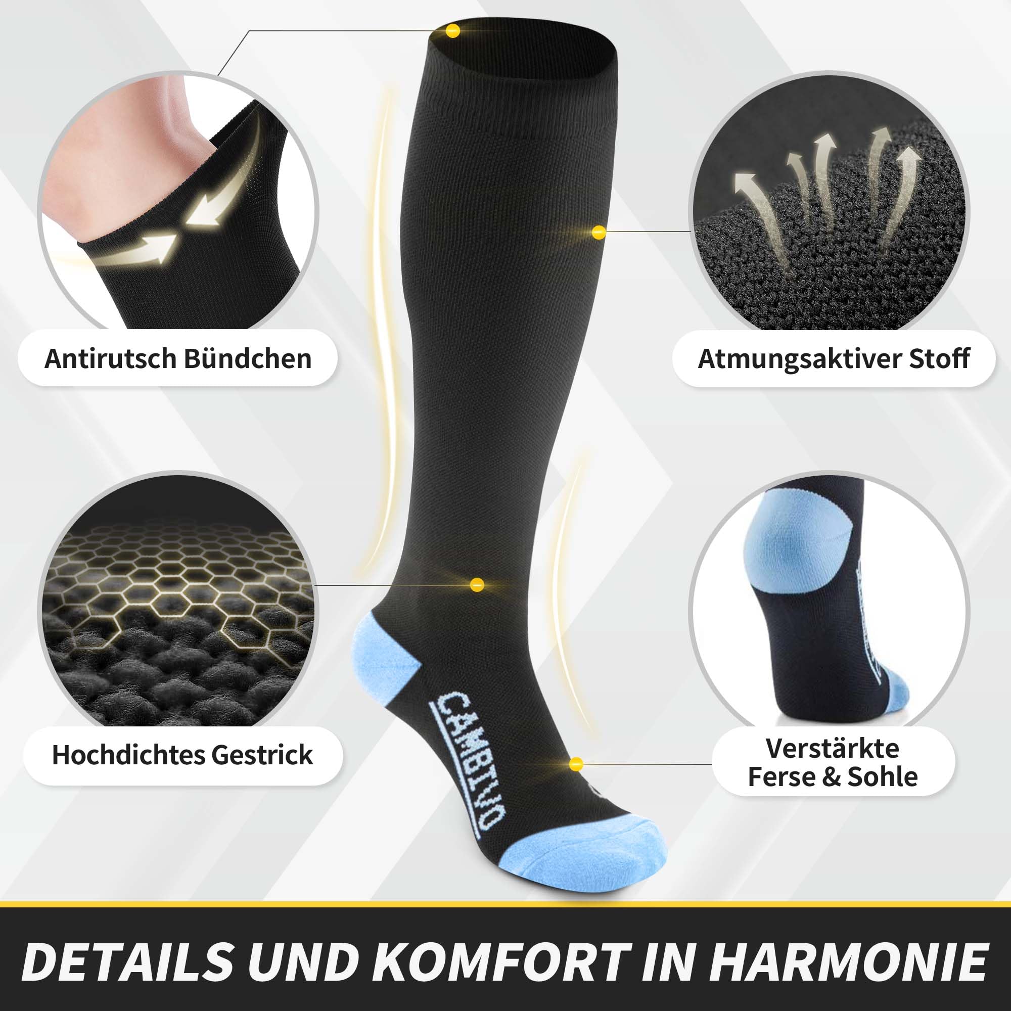 CAMBIVO 6 Paar Kompressionsstrümpfe Damen und Herren, Stützstrümpfe, Kompressionssocken für Laufen, Sport, Flug, Reise
