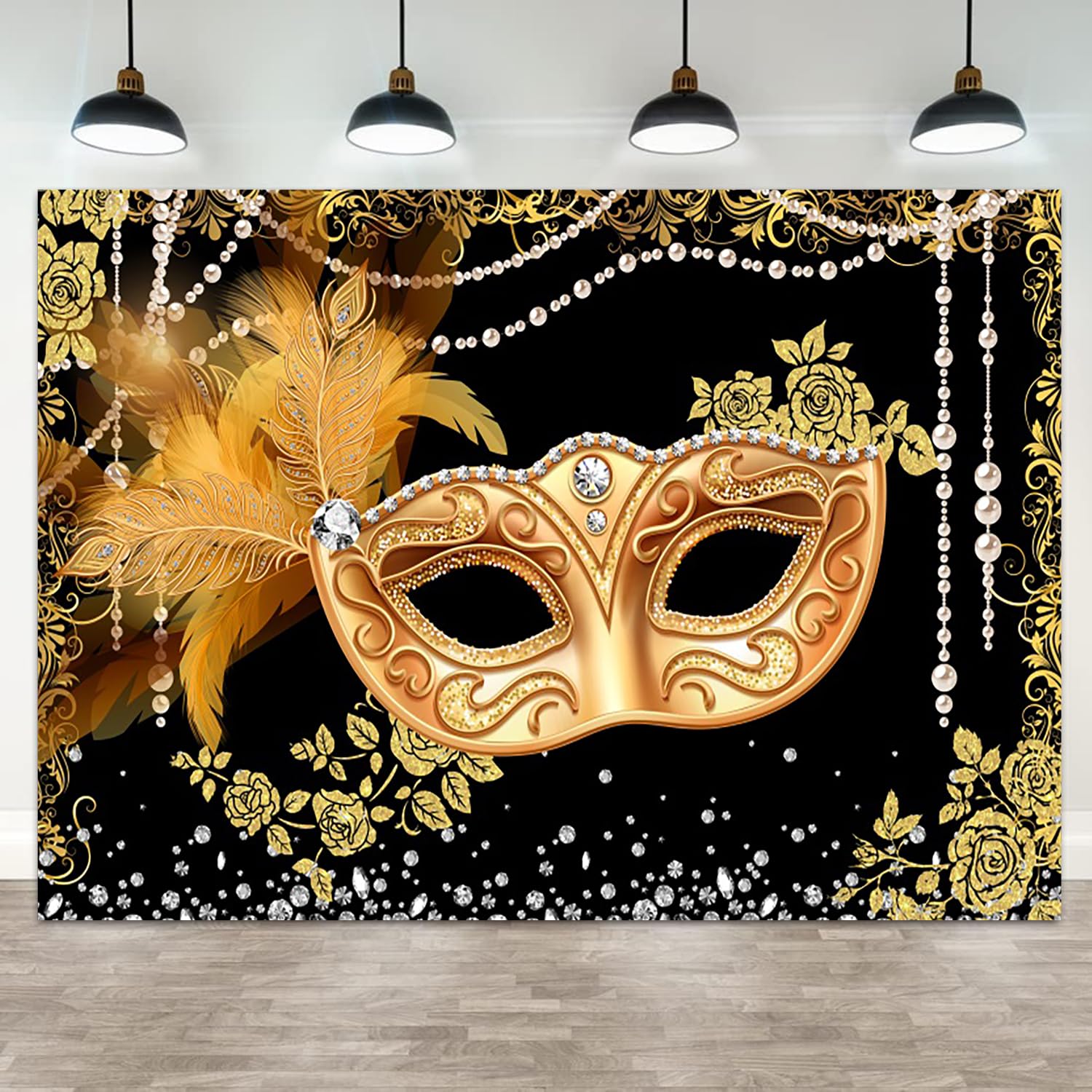 ASDCXZ 10x8ft Masquerade Backdrop Black Gold Masquerade Ball Decoration Mardi Gras Carnival Party Photography Background Birthday Banner Dress-up Prom