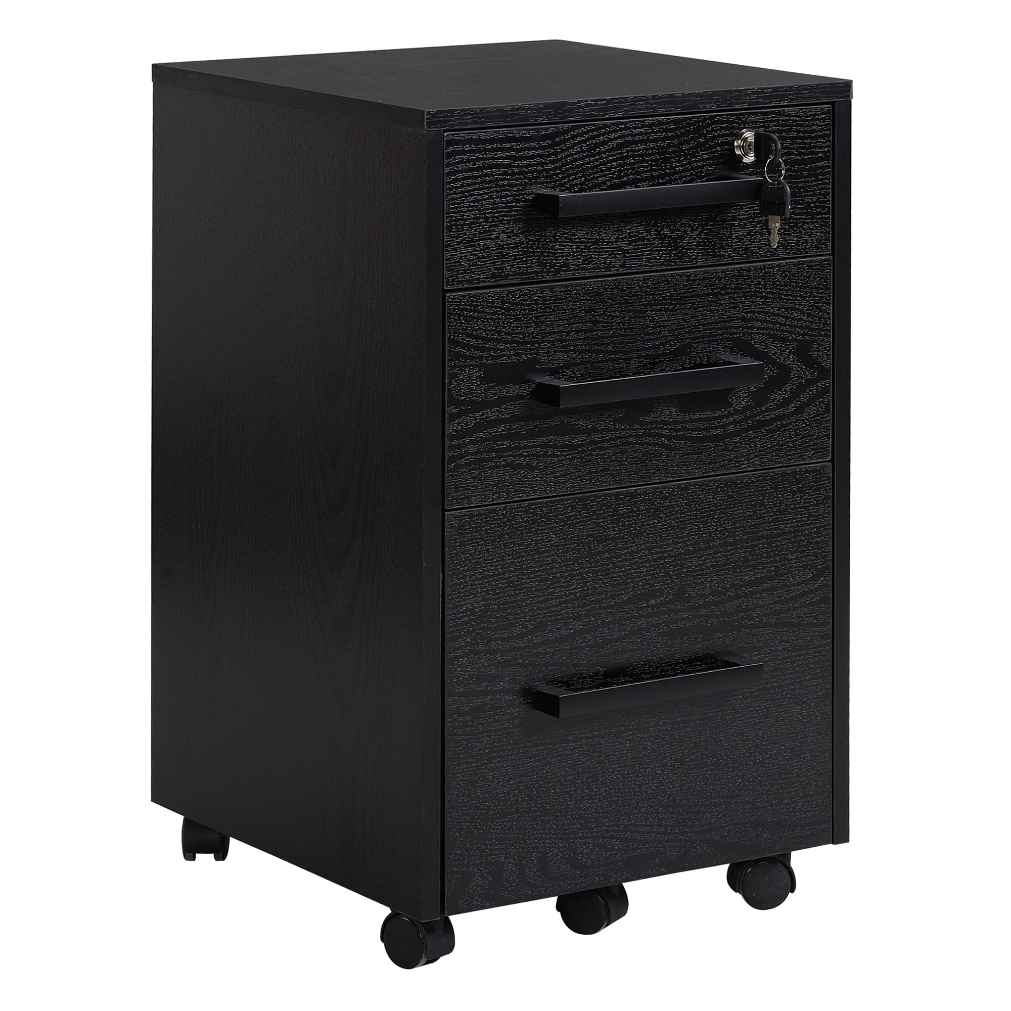 HOMCOM 3-Schubladen Aktenschrank mit Schloss, Brief/A4, Schwarz