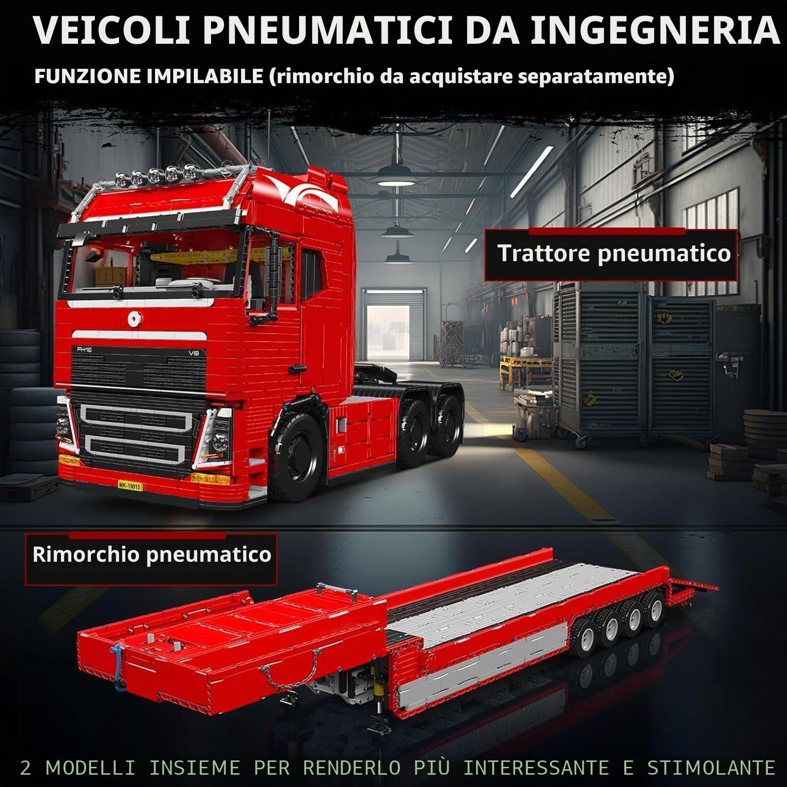 Mould King 19015T Kit di Blocchi di Costruzione per Trattore e Rimorchio, Serie di Ingegneria Mobile