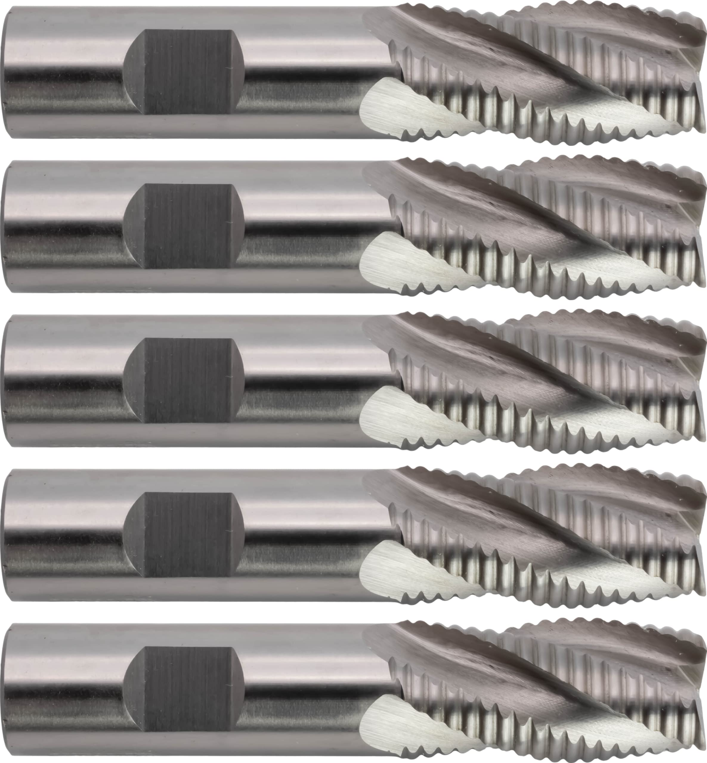 CME 5 pcs M42 Cobalt Roughing End Mills, Square Nose, Coarse Pitch, Bright (Uncoated) Finish, 13/16