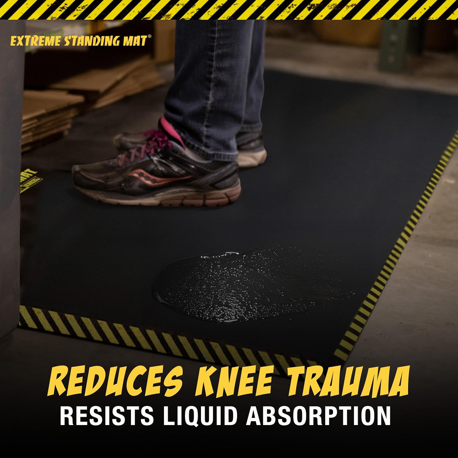 2’ x 3’ Black 1” Thick | Anti Fatigue Mats for Standing | Industrial Antifatigue Mat with Safety Stripes | Anti Fatigue Mat for Work & Workplace