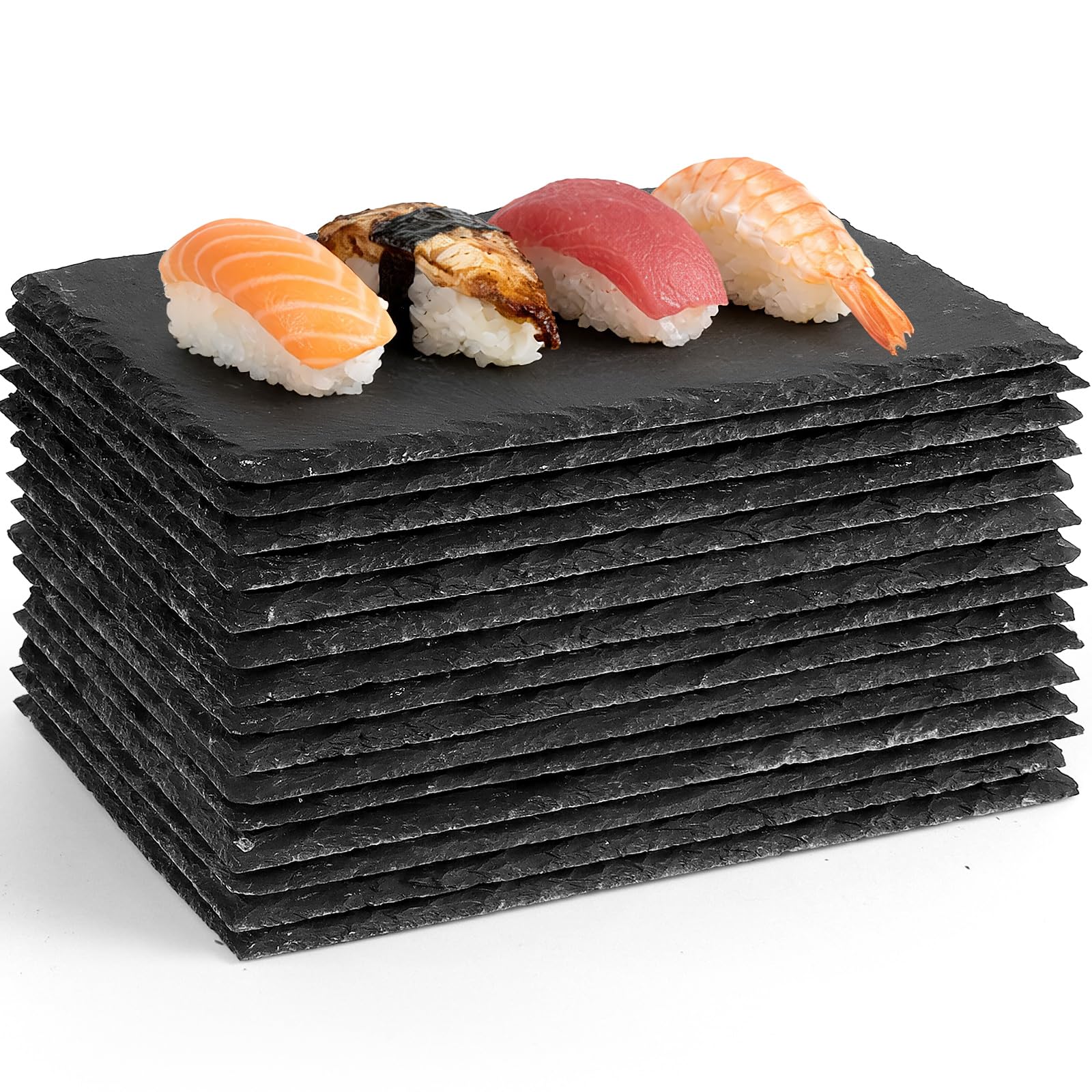 MSYU 15 tablas de charcutería de pizarra de 22 x 15 cm a granel, mini tabla de queso de pizarra, platos de sushi, platos individuales de piedra para servir alimentos, aperitivos, queso, carne, fiesta