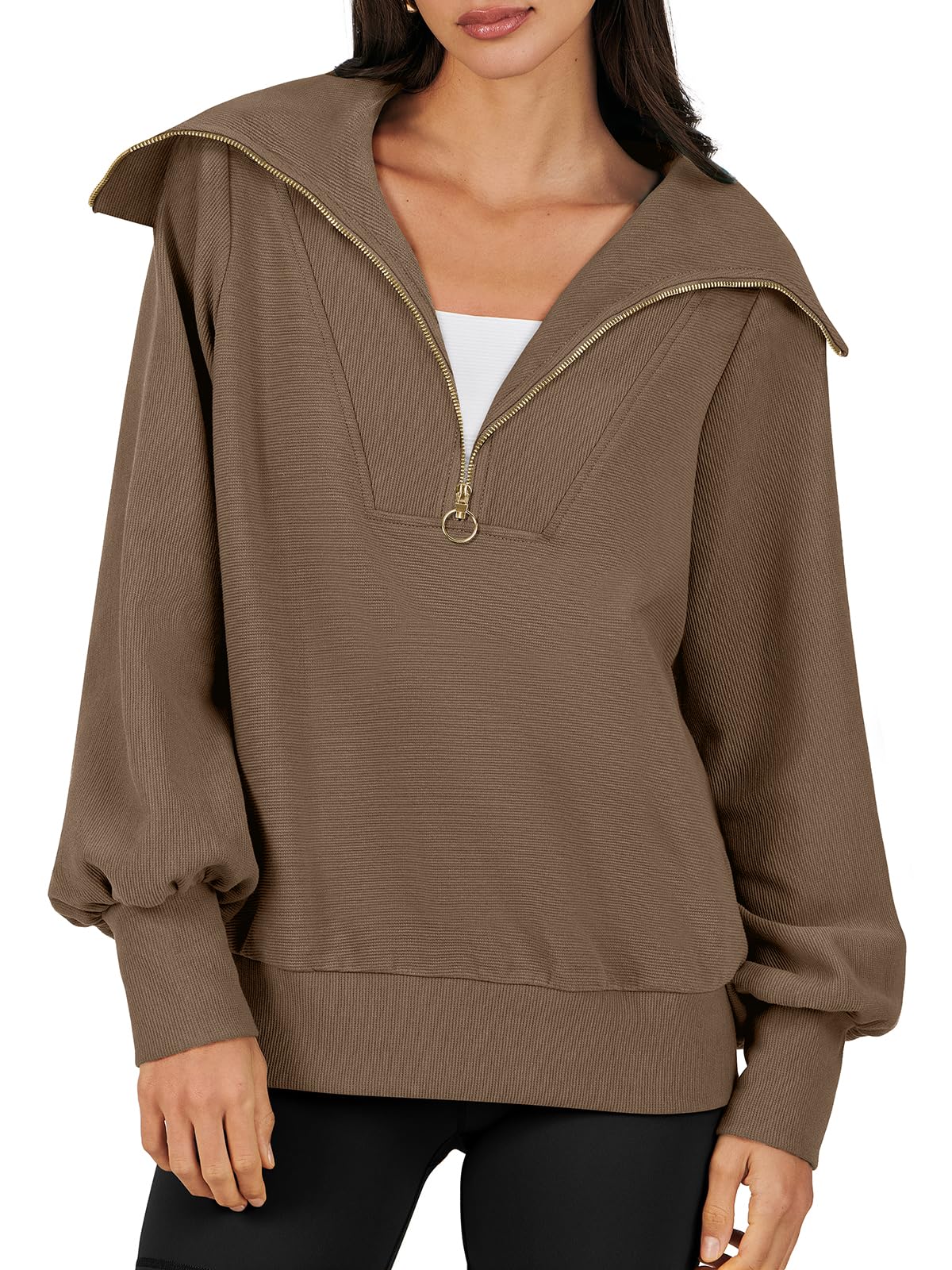 ANRABESS Womens 2023 Fall Fashion Oversized Quarter Zip Pullover Sweatshirts Hoodie for Teen Girls Trendy Y2K Clothes