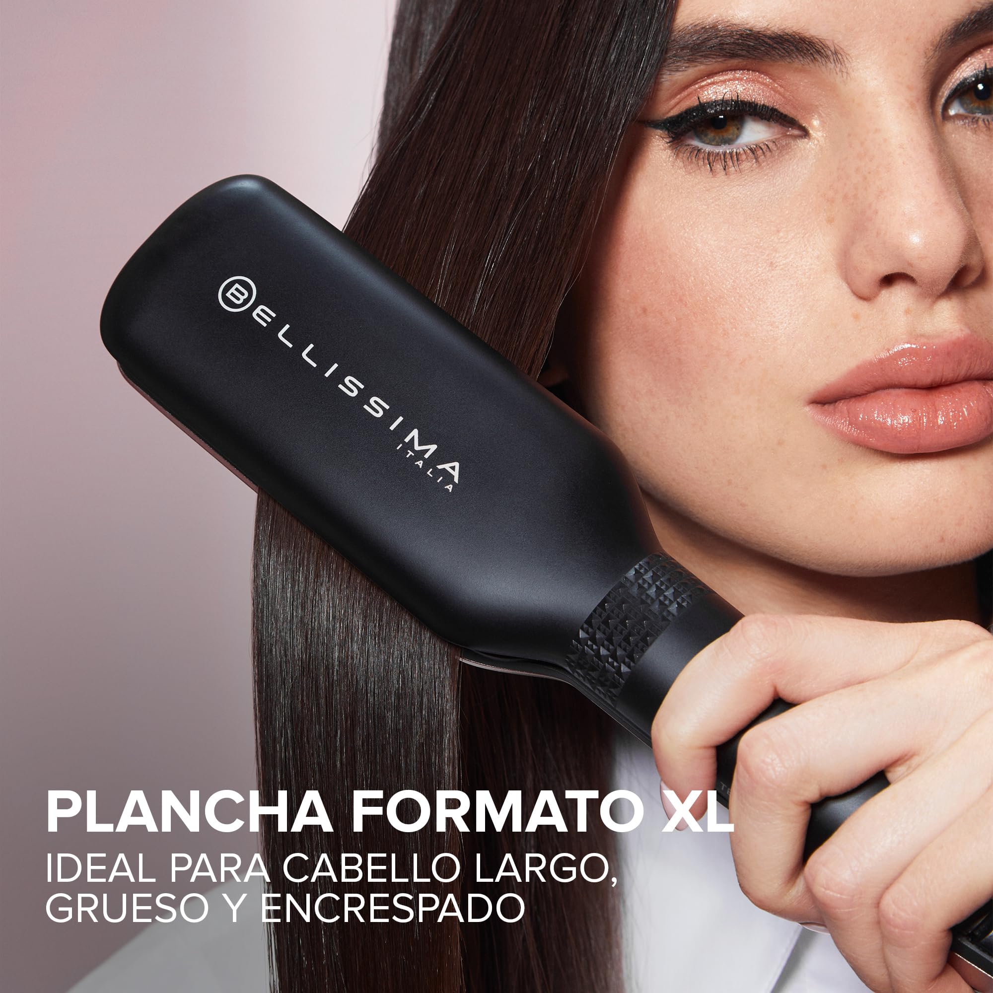 Bellissima XL ION Plancha de Pelo, Plancha Ancha, Ionizador, Calor Constante, Revestimiento Cerámico y Queratínico, 5 Temperaturas de 150 A 230°C, Calentamiento Rápido, Cable de 1.8 m