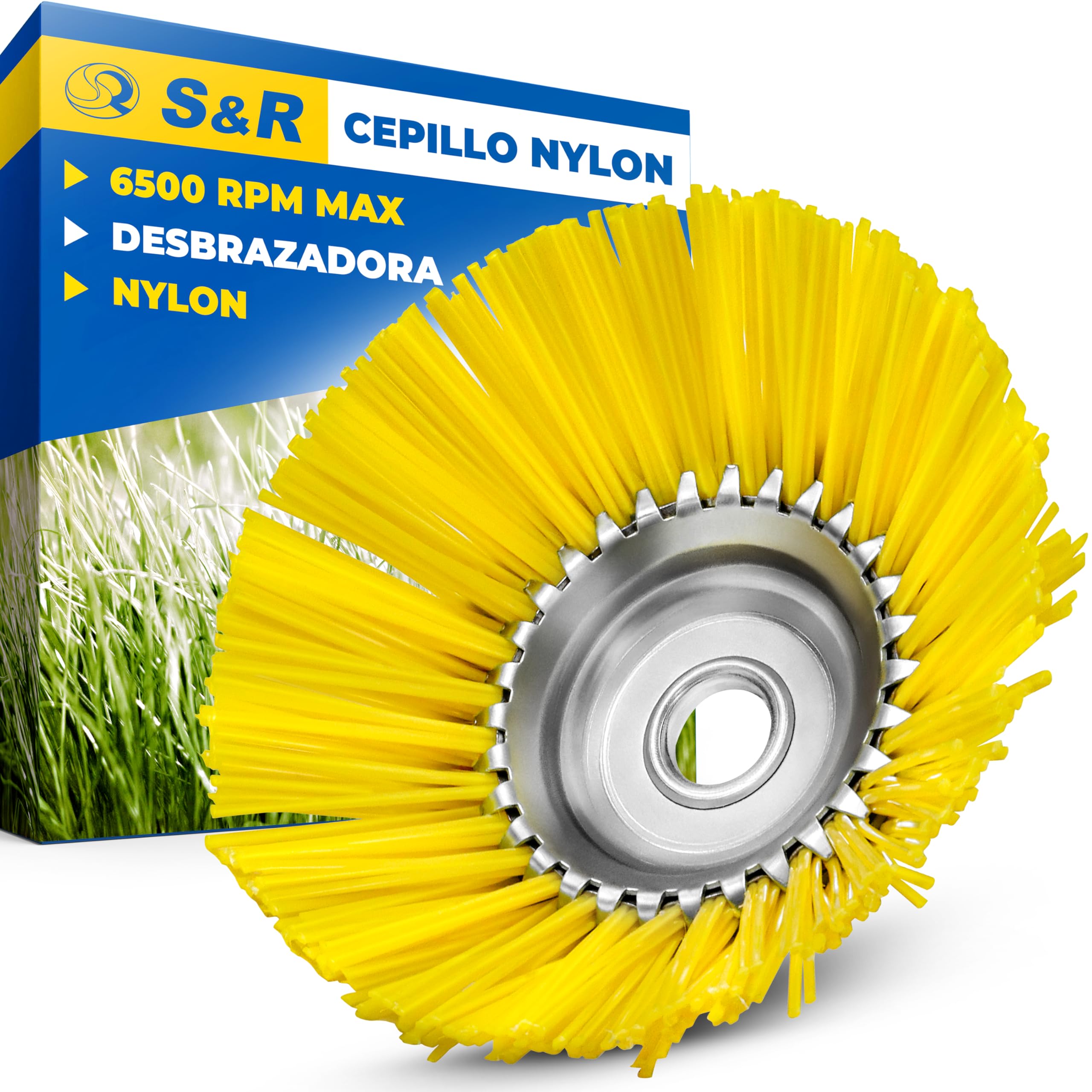 S&R Cepillo Desbrazadora para Malas Hierbas - Cabezal Desbrazador Cortacesped en Nylon 200 x 25,4 mm - Amarillo