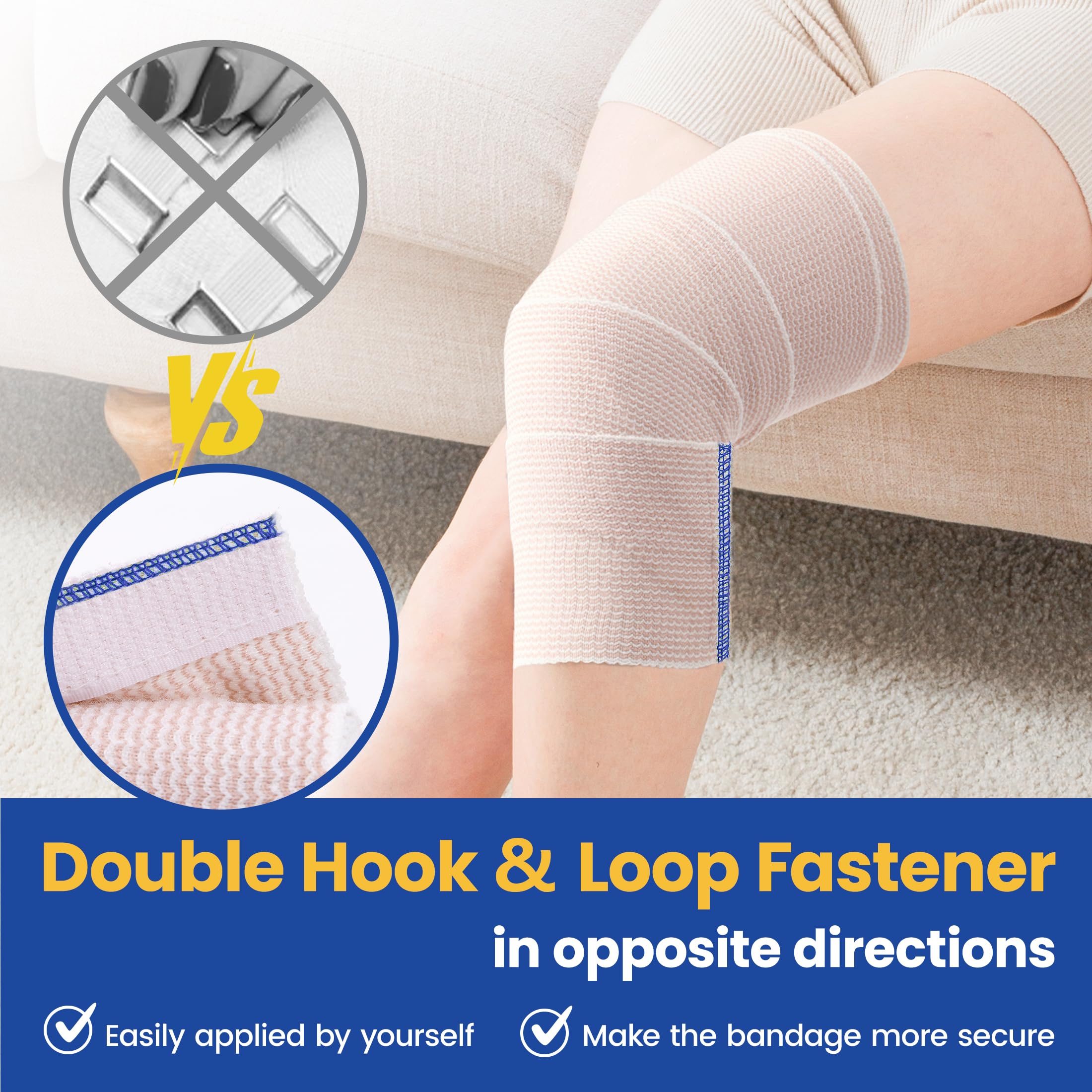 Elastische Bandage aus Baumwolle, 2 Stück 10,2 cm breit x (3,8 bis 4,6 m) Wenn gedehnt) mit Klettverschluss an beiden Enden, latexfrei Kompressionsbandage für Krampfadern, Verstauchung des Knöchels
