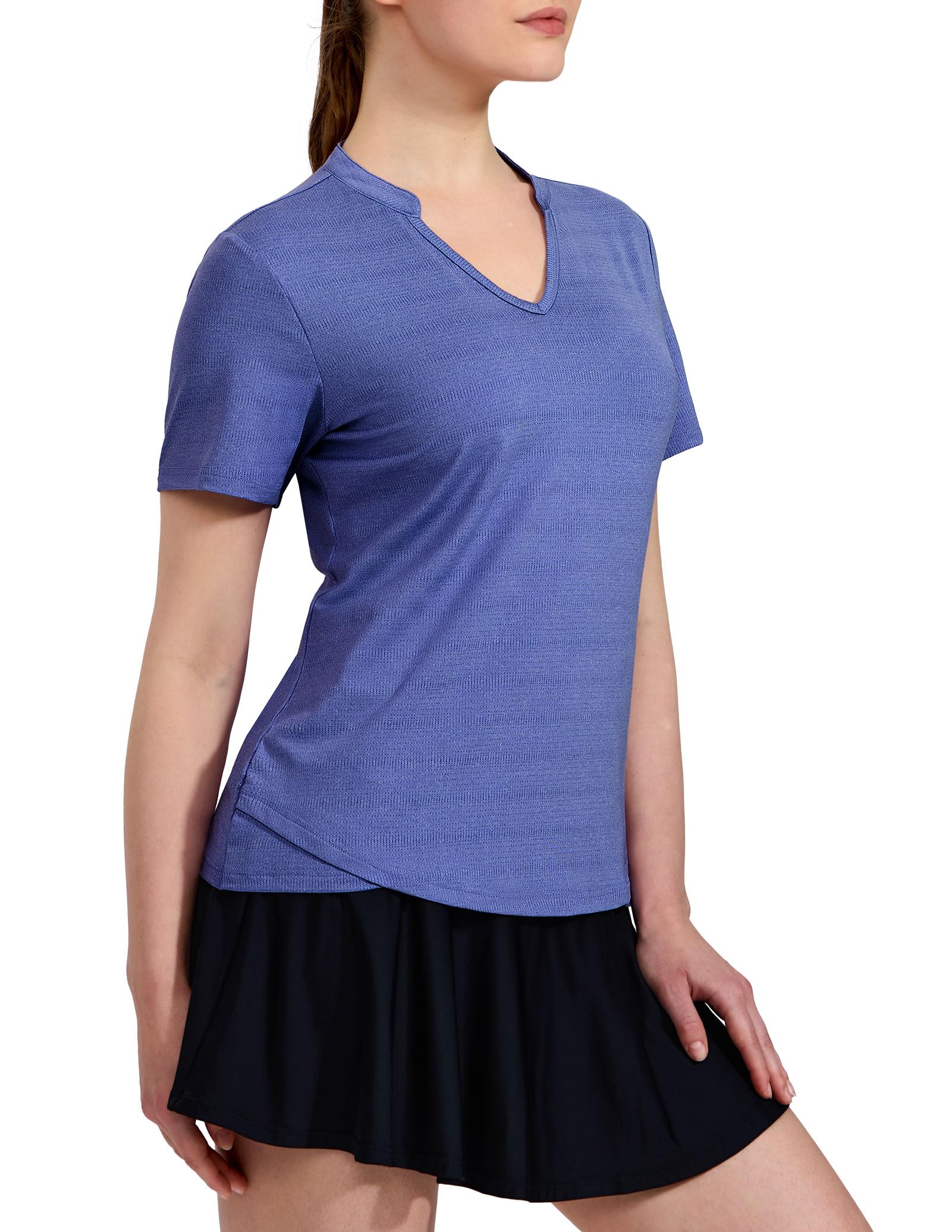 MIER Women's Golf Polo Shirts Collarless Short Sleeve Tennis Running T-Shirts V-Neck Cooling Summer Tee