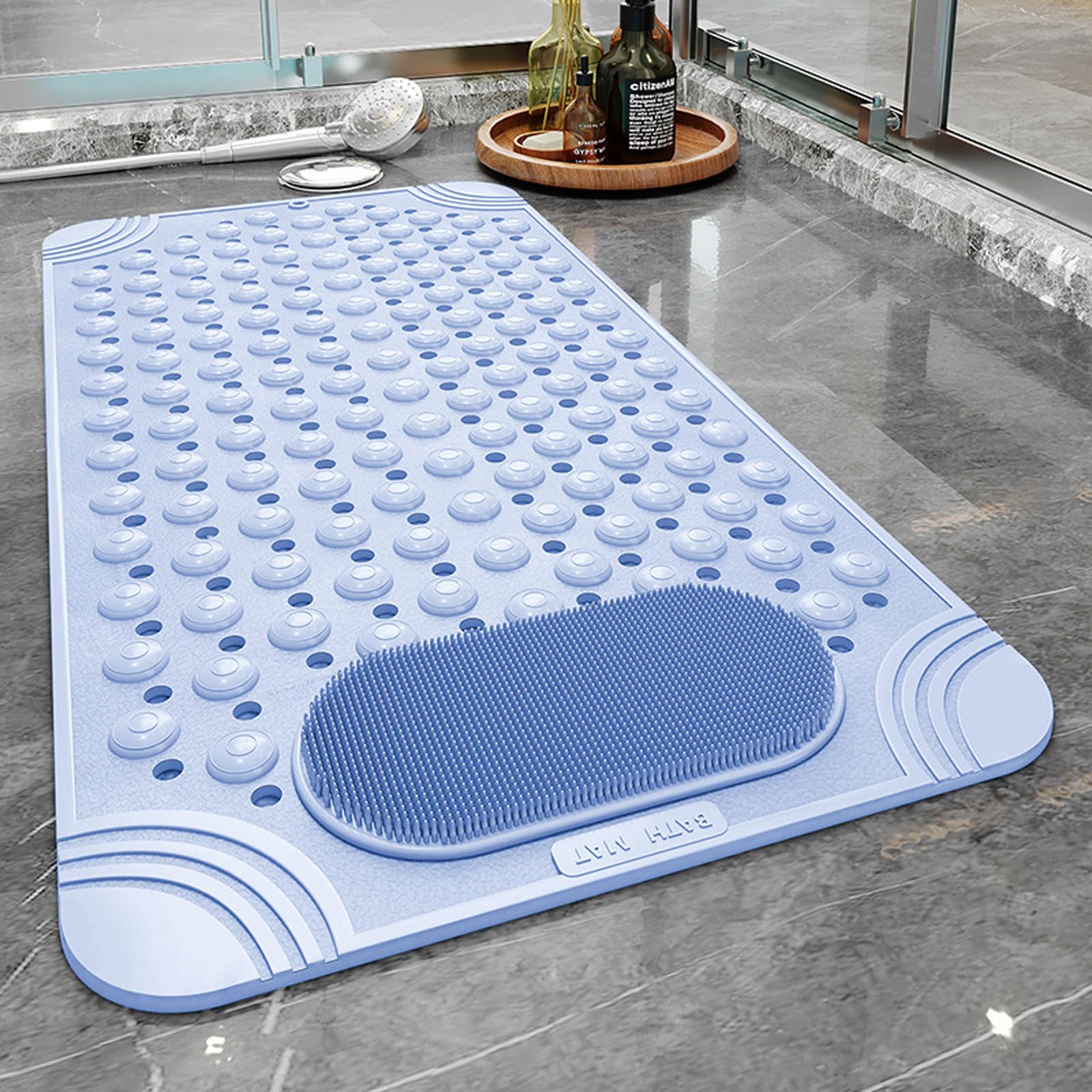 Tappetini for Doccia All'interno Della,con Ventose Antiscivolo,Massaggio Dei Piedi,Design Moderno,per Pavimenti Box,Vasca Da Bagno E(Blue,Width 36CM*Length 70CM)