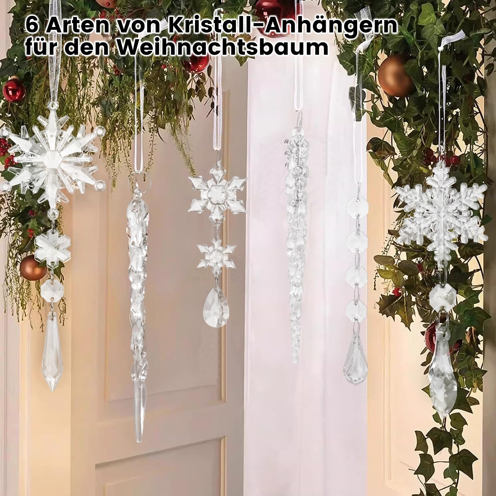 MSQ Lot de 12 décorations de Noël en Forme de et Flocons de Neige Acrylique