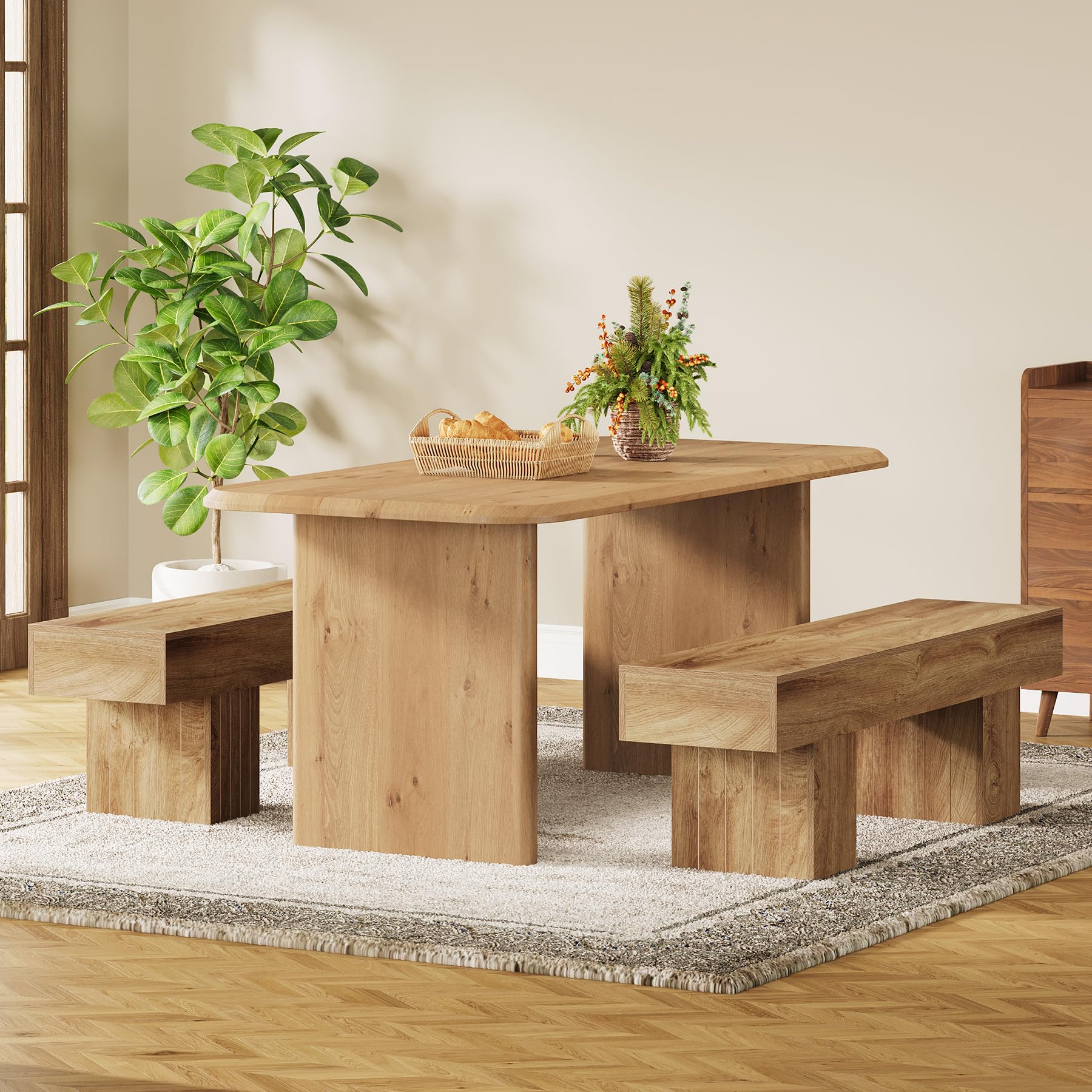 Tribesigns 140 cm Sitzbank Esszimmerbank, Bauernhaus Holz-Bank Küchenbank Lange Sitzbank für Wohnzimmer, Flur, Eingangsbereich, Schlafzimmer, Fußende des Bettes,Braun