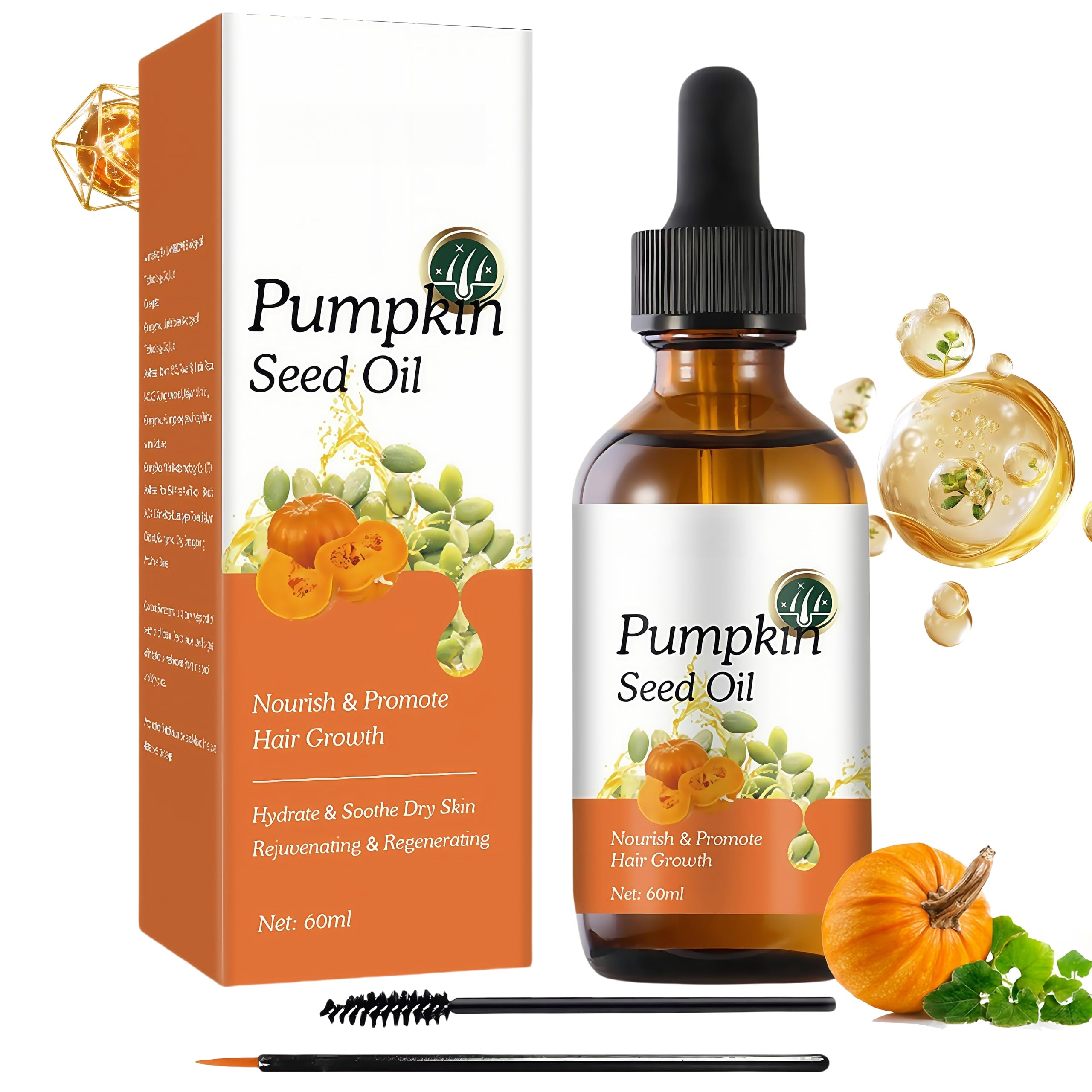 Pumpkin Seed Oil for Hair:Pure Cold-Pressed Treatment for Eyelashes Eyebrows, Dry Hair & Scalp Care, 1, 60 ml (Pack of 1)