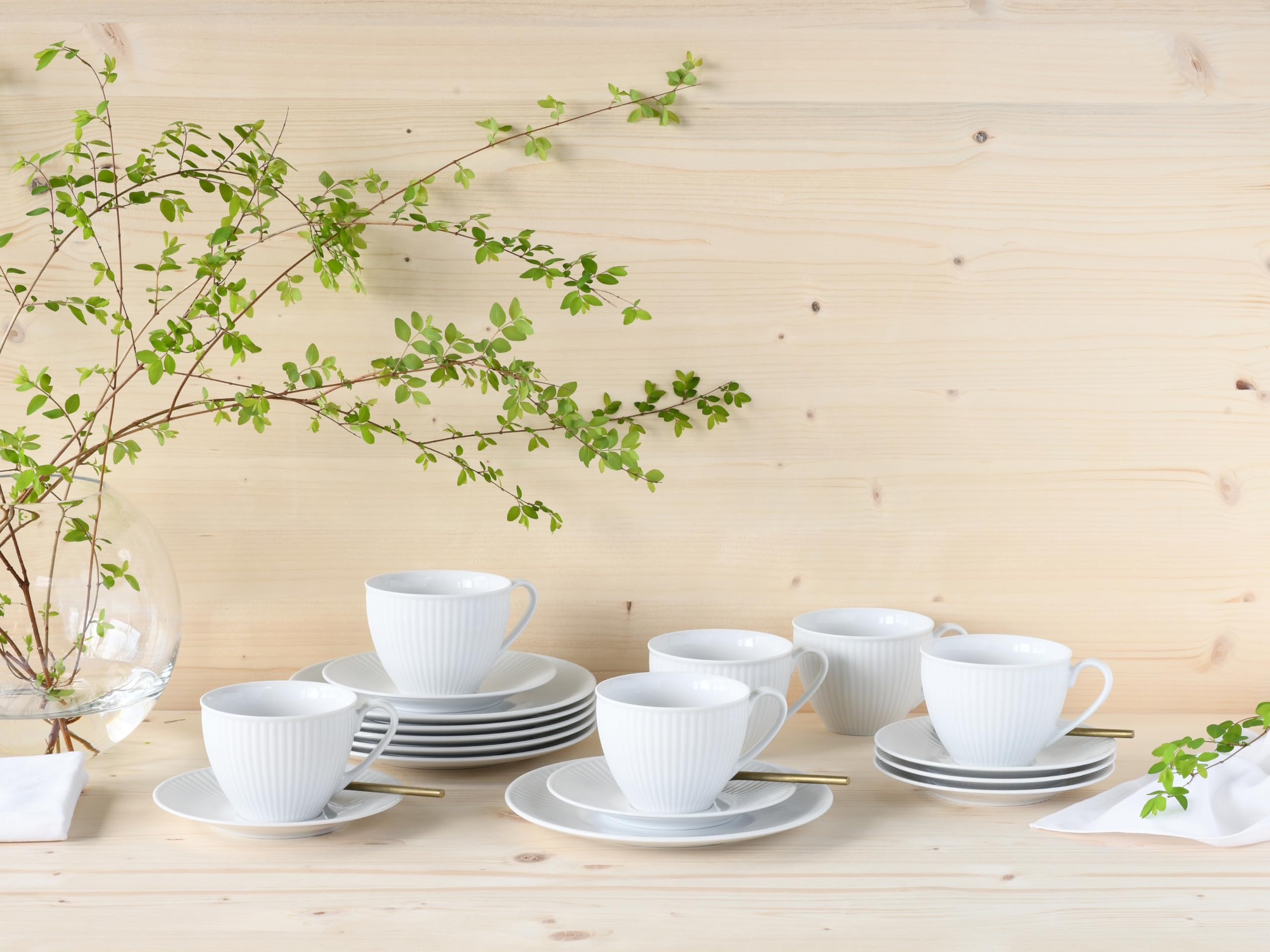 CreaTable 21876 Série Valenica Service à café en porcelaine pour 6 personnes Blanc