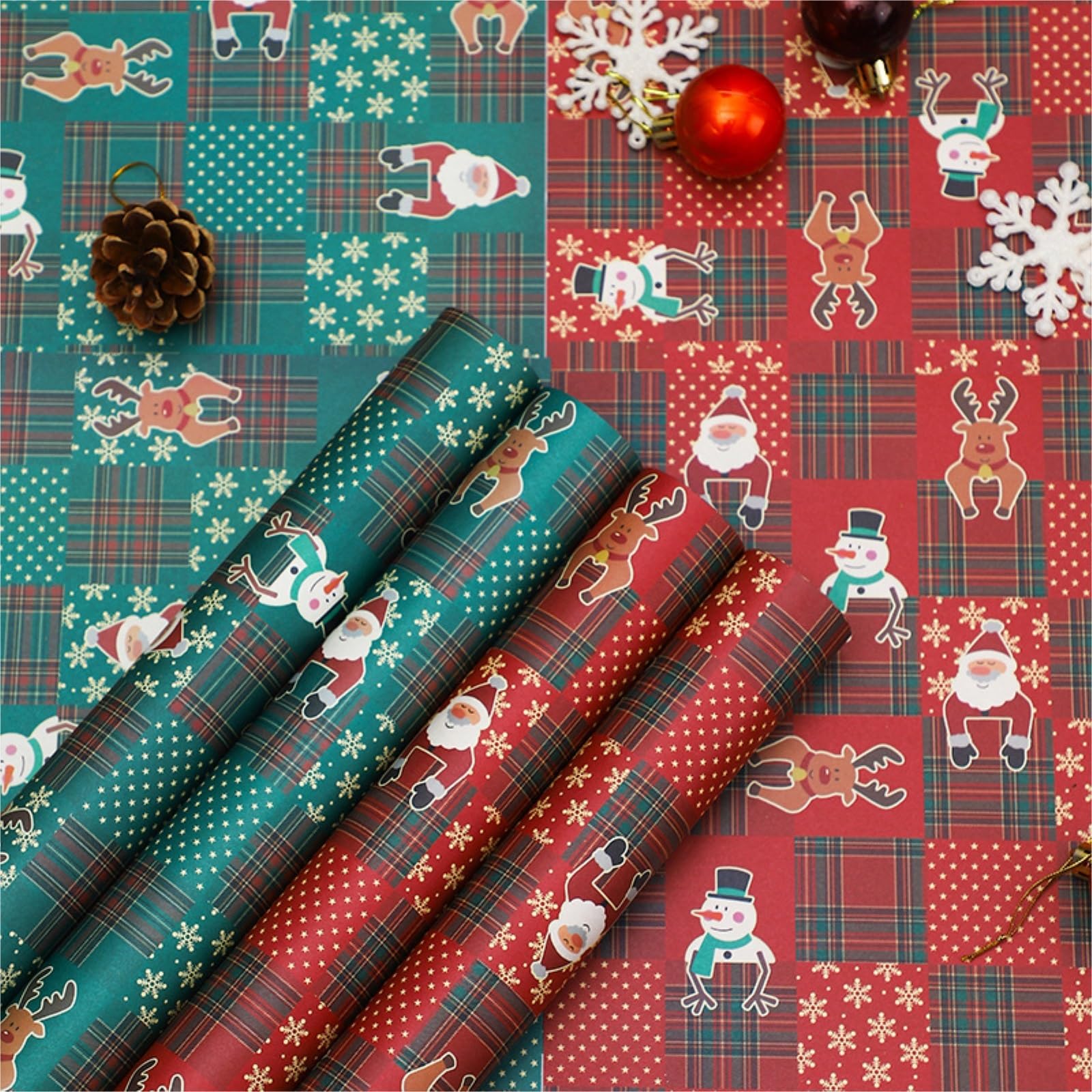 Geschenkpapier 10 Stück Weihnachts-Geschenkpapier, Weihnachtsmann, Schneeflocken, Streifen, Kraftpapier, Blumen-Geschenkpapier Geschenkpapier für Weihnachtsblumenstrauß ( Color : A , Size : 49x49cm )