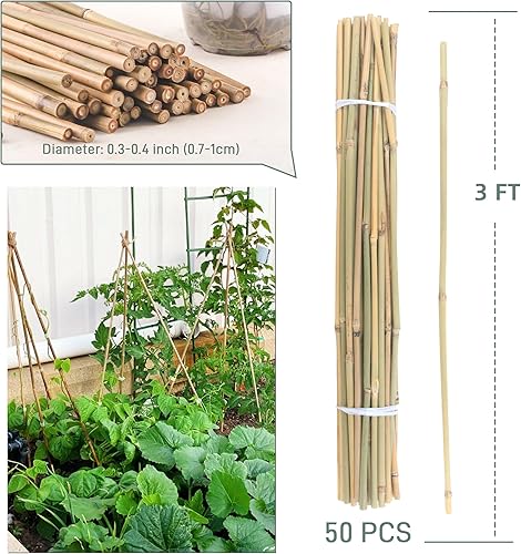 Miniatura 5 de 50 estacas de bambú para plantas de interior y exterior, palos de bambú de 0.32 a 0.4 pulgadas, 3 pies, estacas de soporte de jardín, postes de
